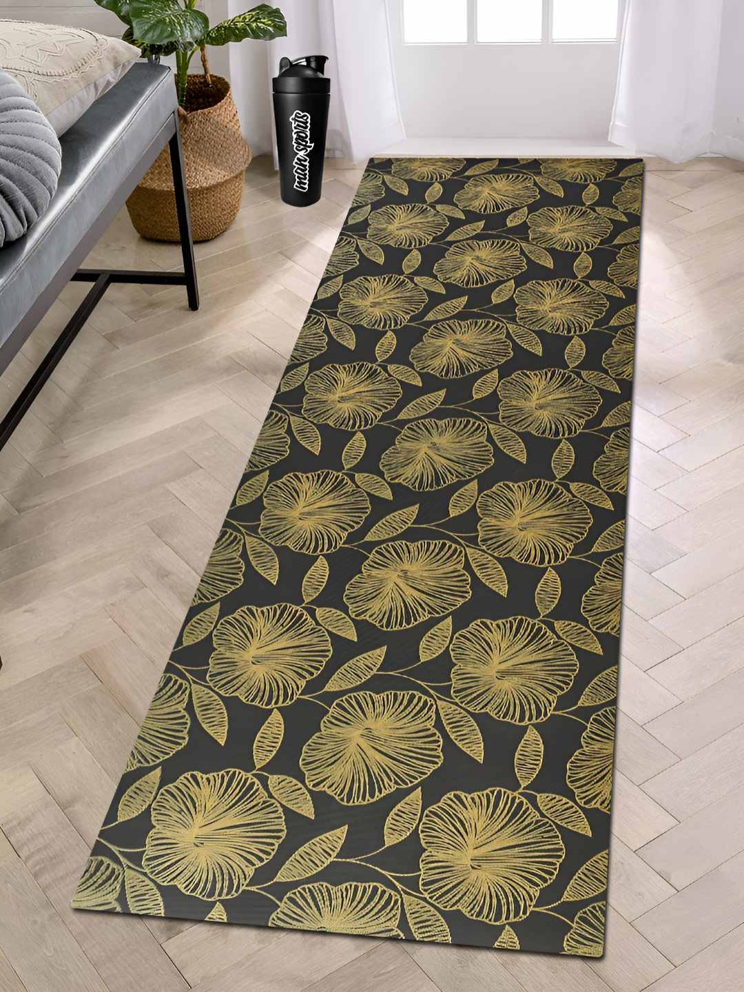 

COMFIDELITAS Grey & Yellow Printed Anti-Skid Yoga Mat