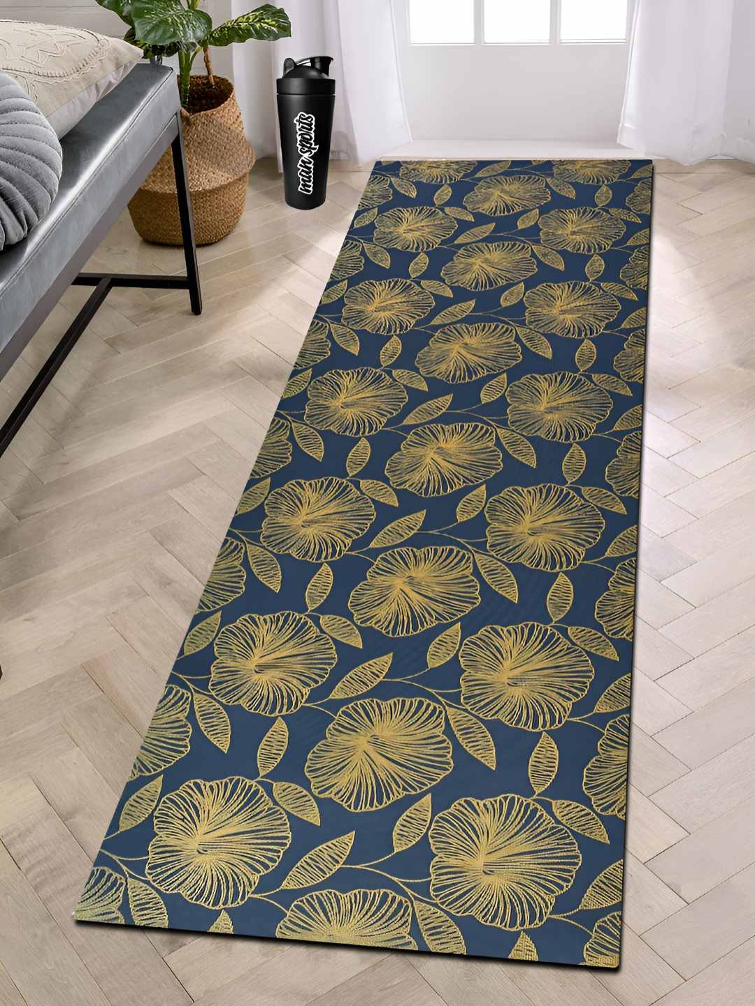 

COMFIDELITAS Navy Blue & Yellow Printed Rectangular Anti-Skid Yoga Mat