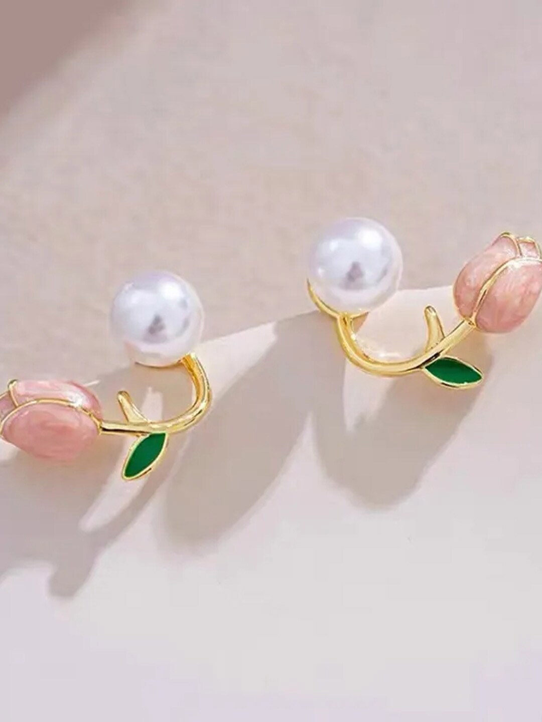 

VAGHBHATT Pearl Beaded Floral Studs Earrings, Gold