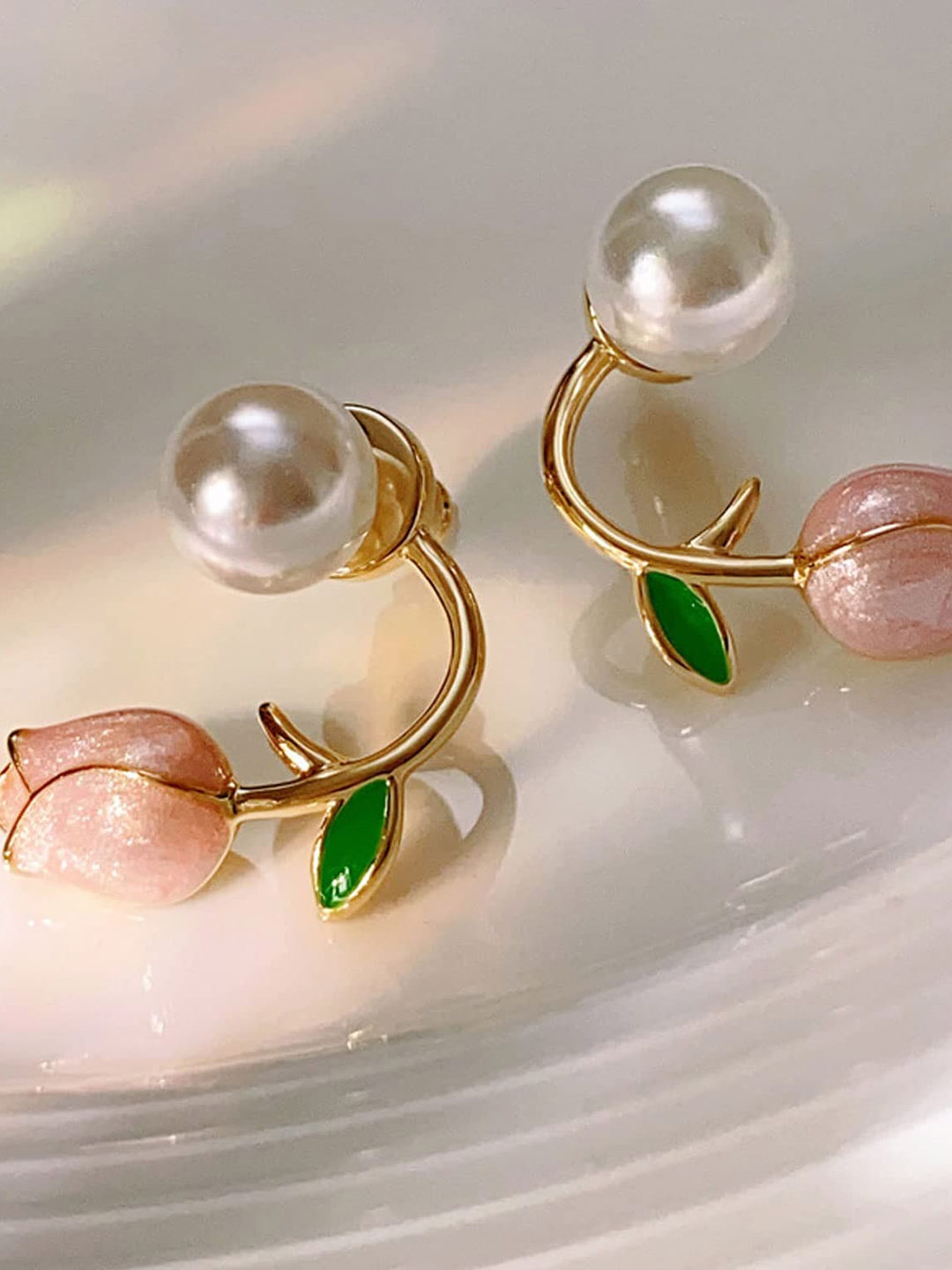 

VAGHBHATT Pearl Beaded Floral Studs Earrings, Gold