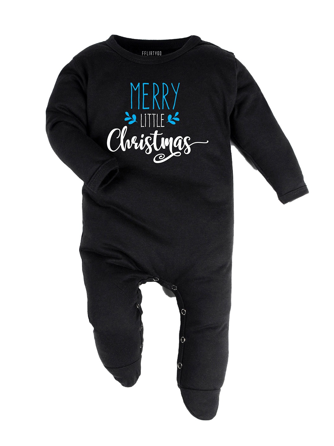 

FFLIRTYGO Infants Merry Little Christmas Printed Pure Cotton Sleepsuit, Black