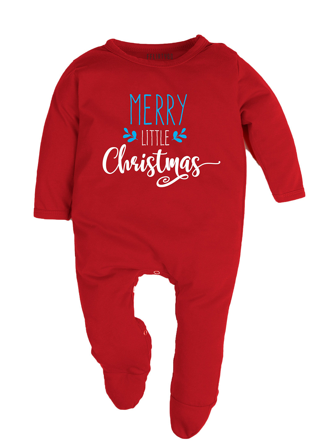

FFLIRTYGO Infants Merry Little Christmas Printed Pure Cotton Sleepsuit, Red
