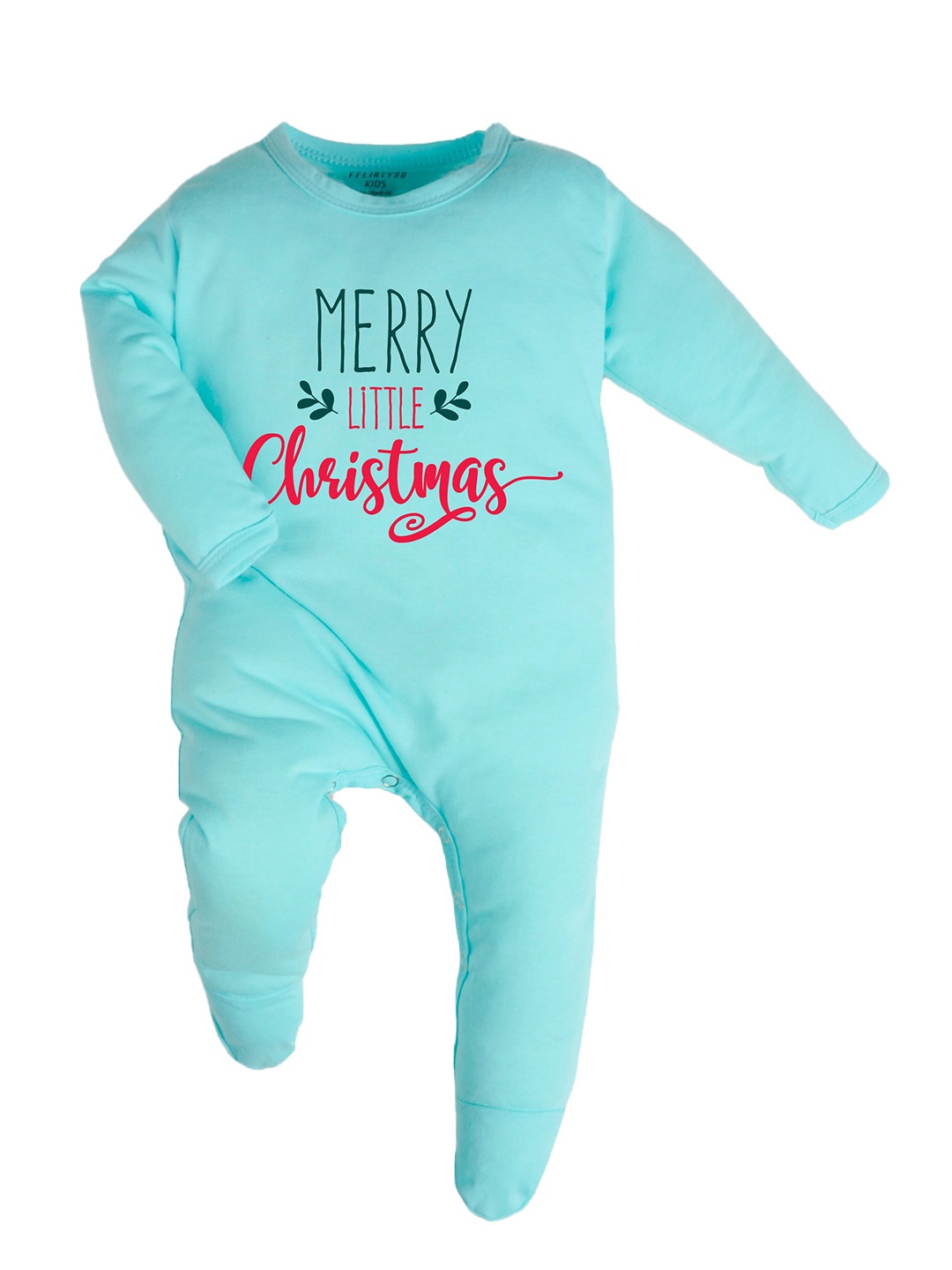 

FFLIRTYGO Infants Kids Merry Christmas Printed Cotton Sleepsuit, Turquoise blue