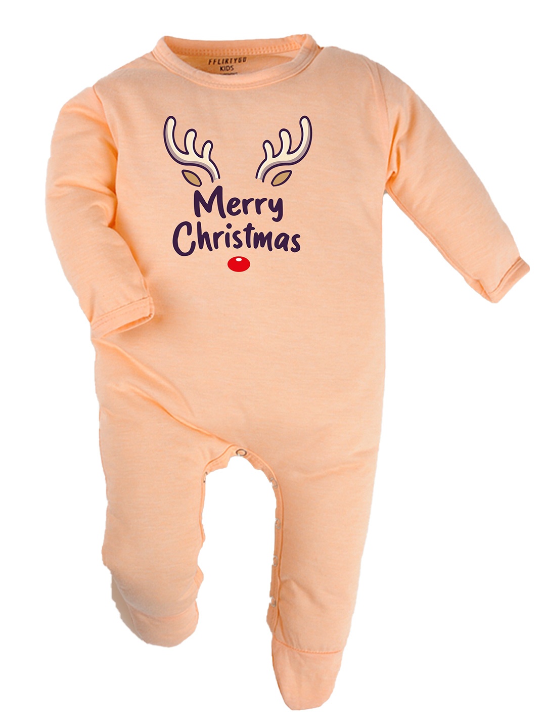 

FFLIRTYGO Infants Typography Printed Pure Cotton Sleepsuit, Peach