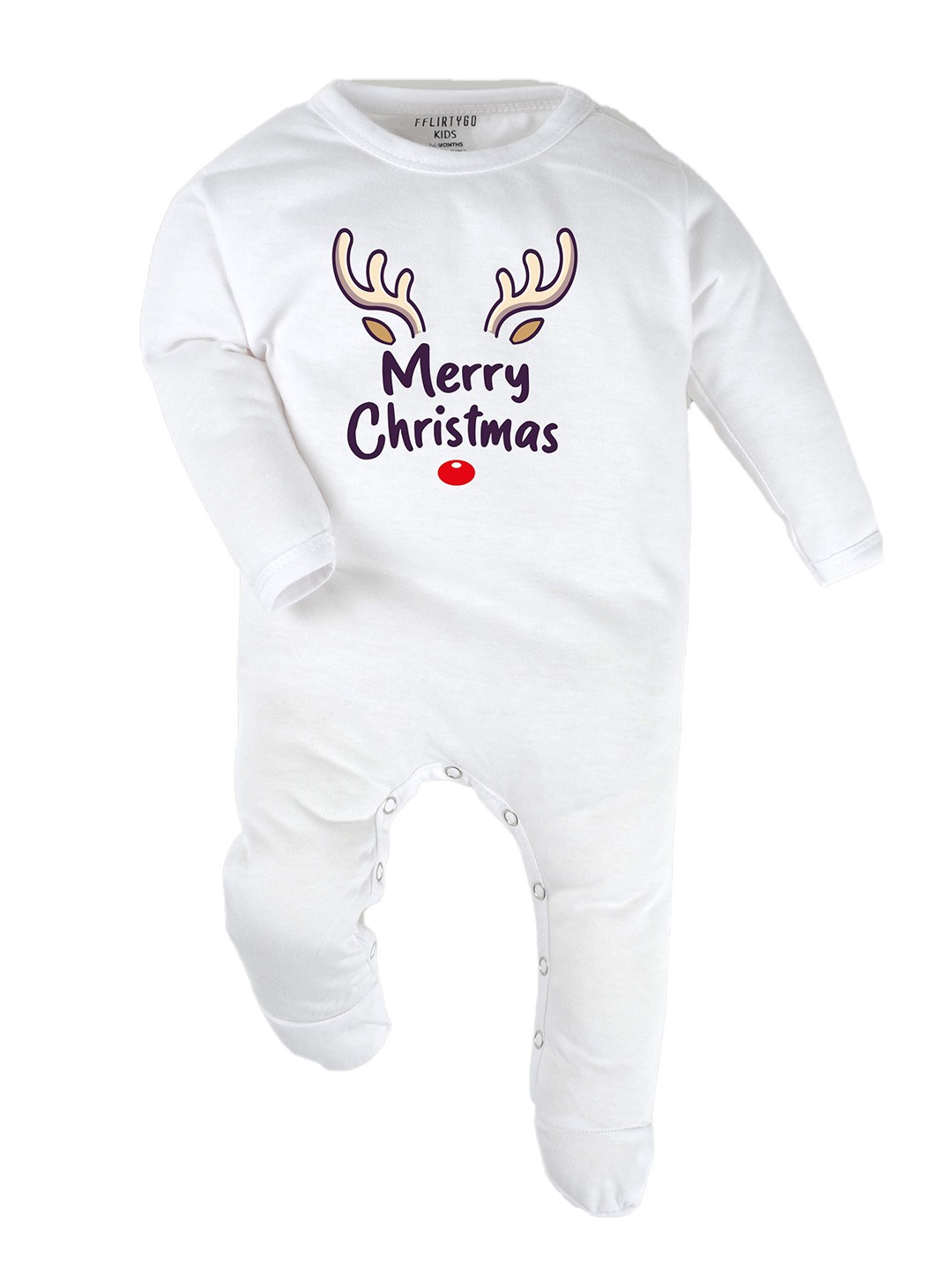 

FFLIRTYGO Infant Kids Christmas Special Printed Cotton Sleepsuit, White