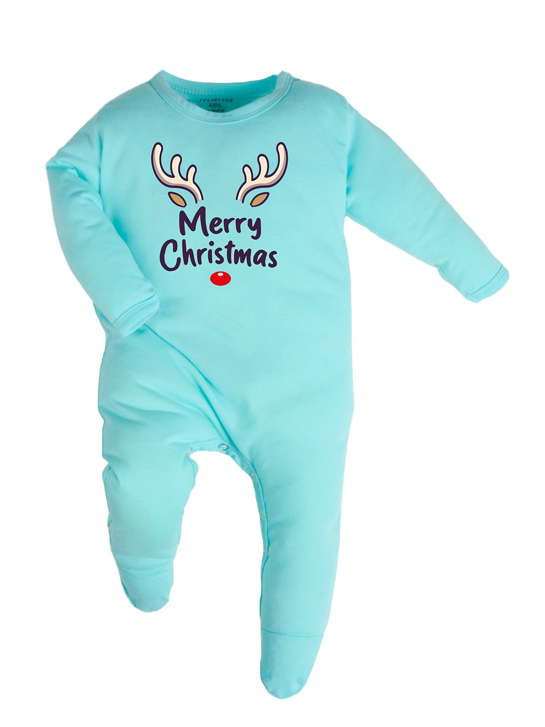 

FFLIRTYGO Infants Typography Printed Cotton Sleepsuit, Turquoise blue