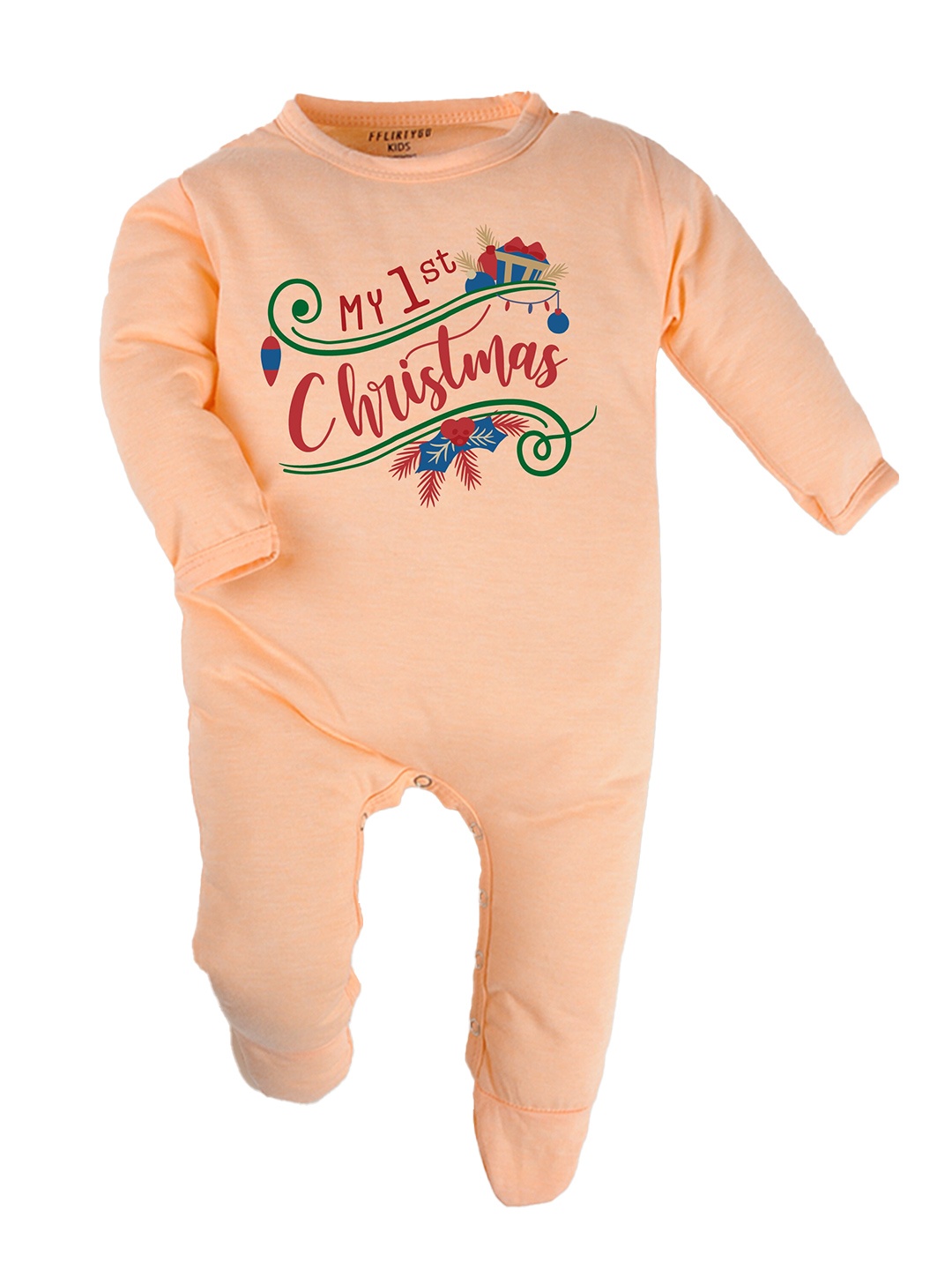 

FFLIRTYGO Infants Typography Printed Pure Cotton Sleepsuit, Peach