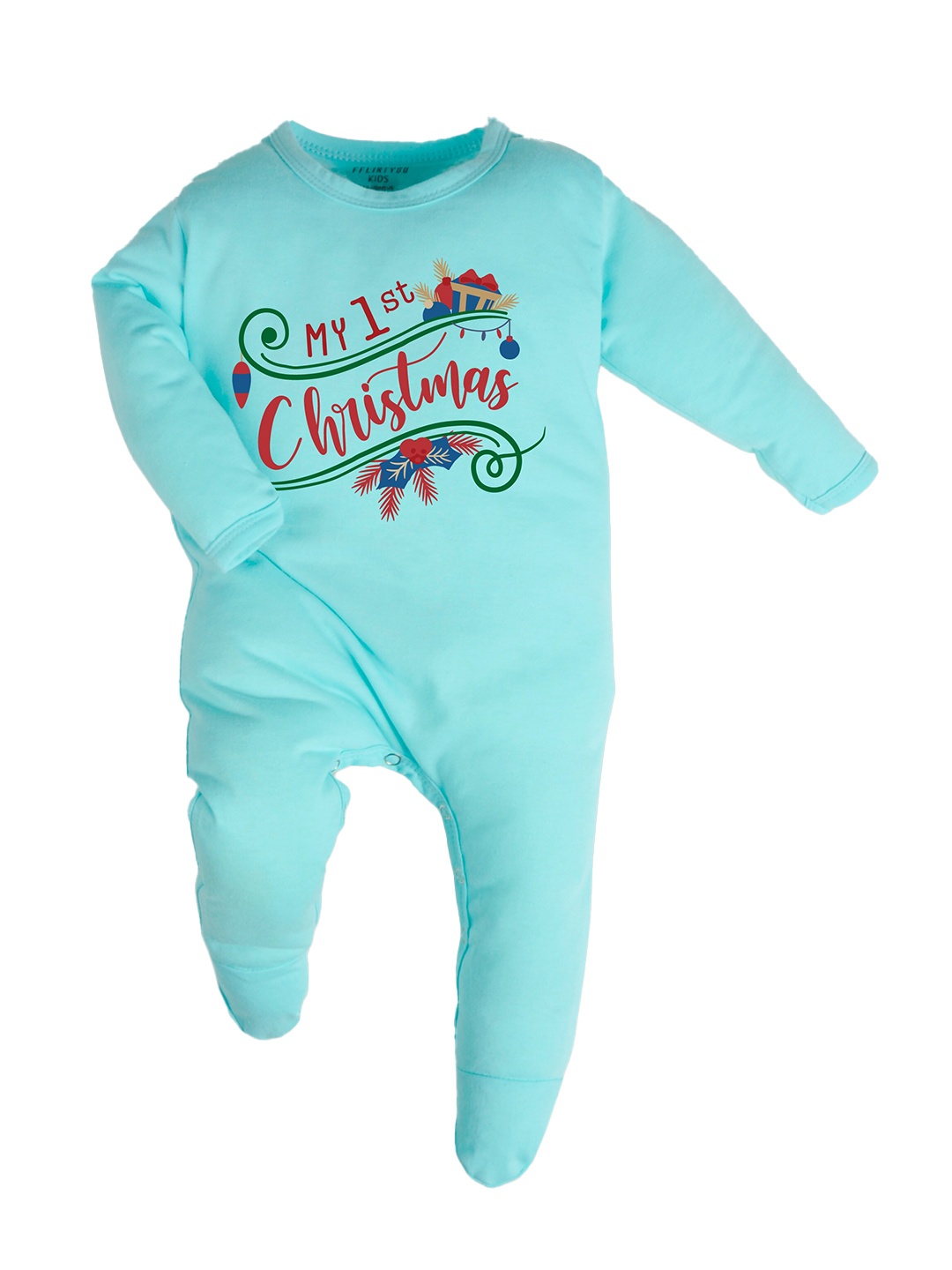 

FFLIRTYGO Infant Kids Christmas Special Printed Cotton Sleepsuit, Turquoise blue