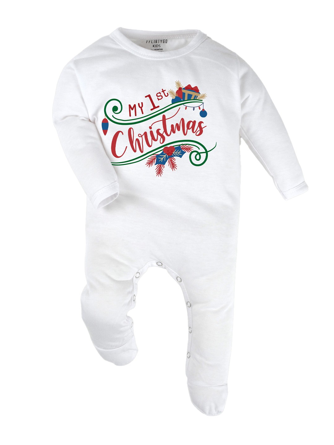 

FFLIRTYGO Infant Kids Christmas Special Printed Cotton Sleepsuit, White