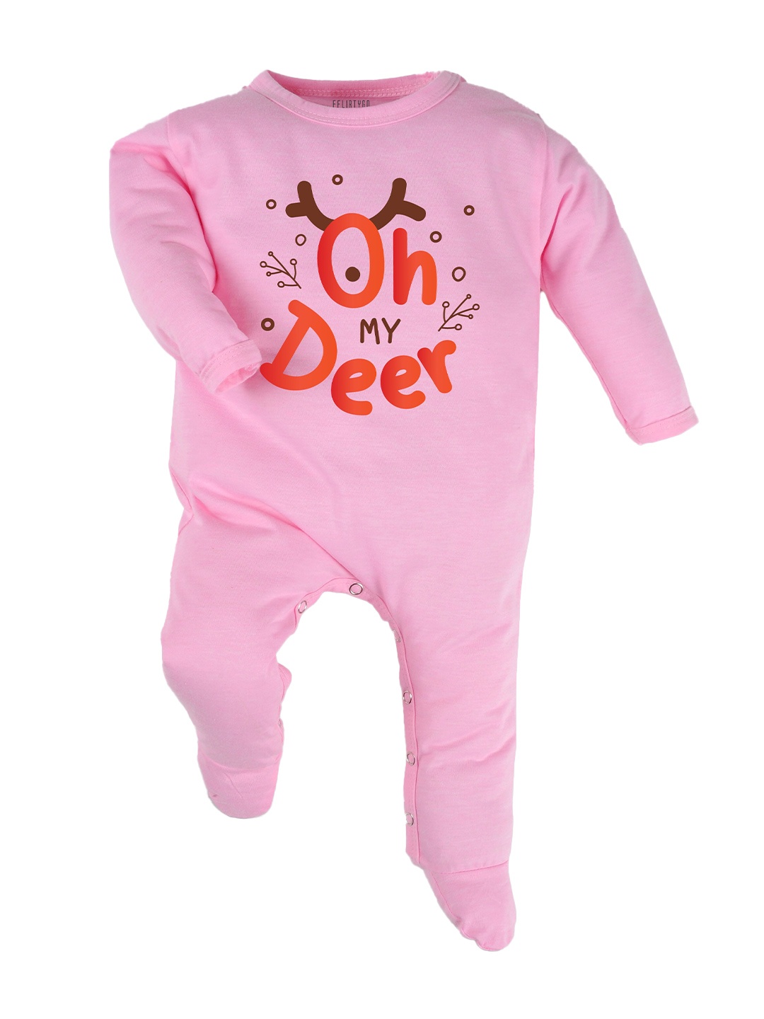 

FFLIRTYGO Infants Oh My Deer Printed Pure Cotton Sleepsuit, Pink