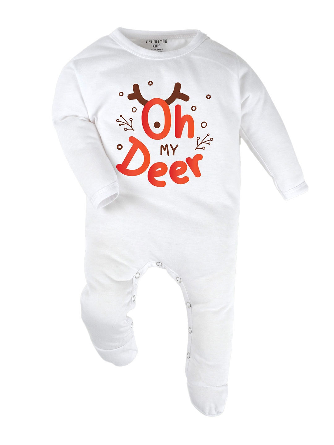

FFLIRTYGO Infants Oh My Deer Printed Pure Cotton Sleepsuit, White