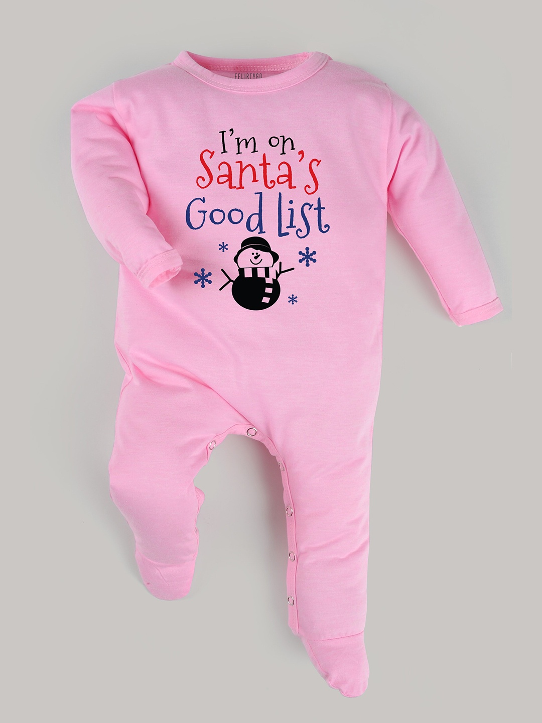 

FFLIRTYGO Infants Cotton Christmas Printed Sleepsuit, Pink