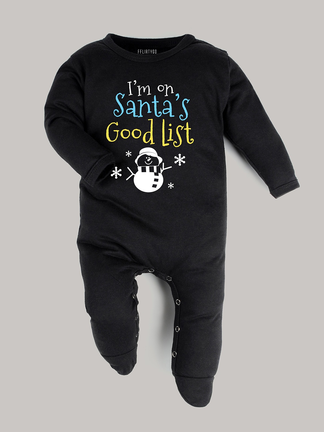 

FFLIRTYGO Infants Typography Printed Cotton Sleepsuit, Black