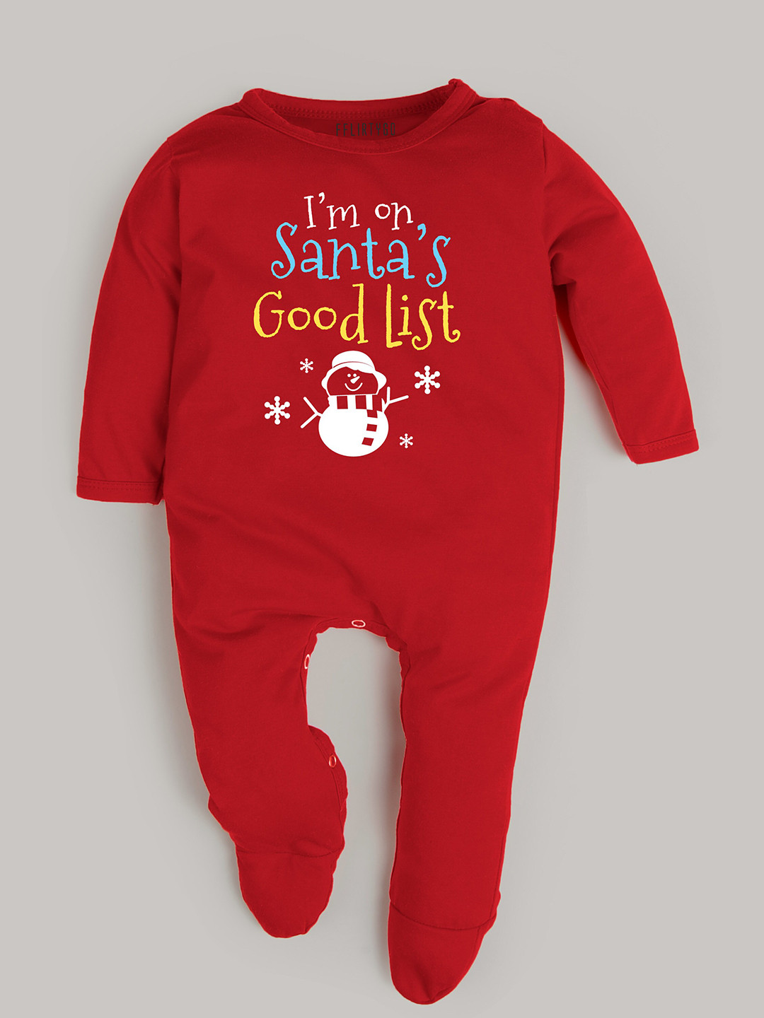 

FFLIRTYGO Infants Christmas Printed Cotton Sleepsuit, Red