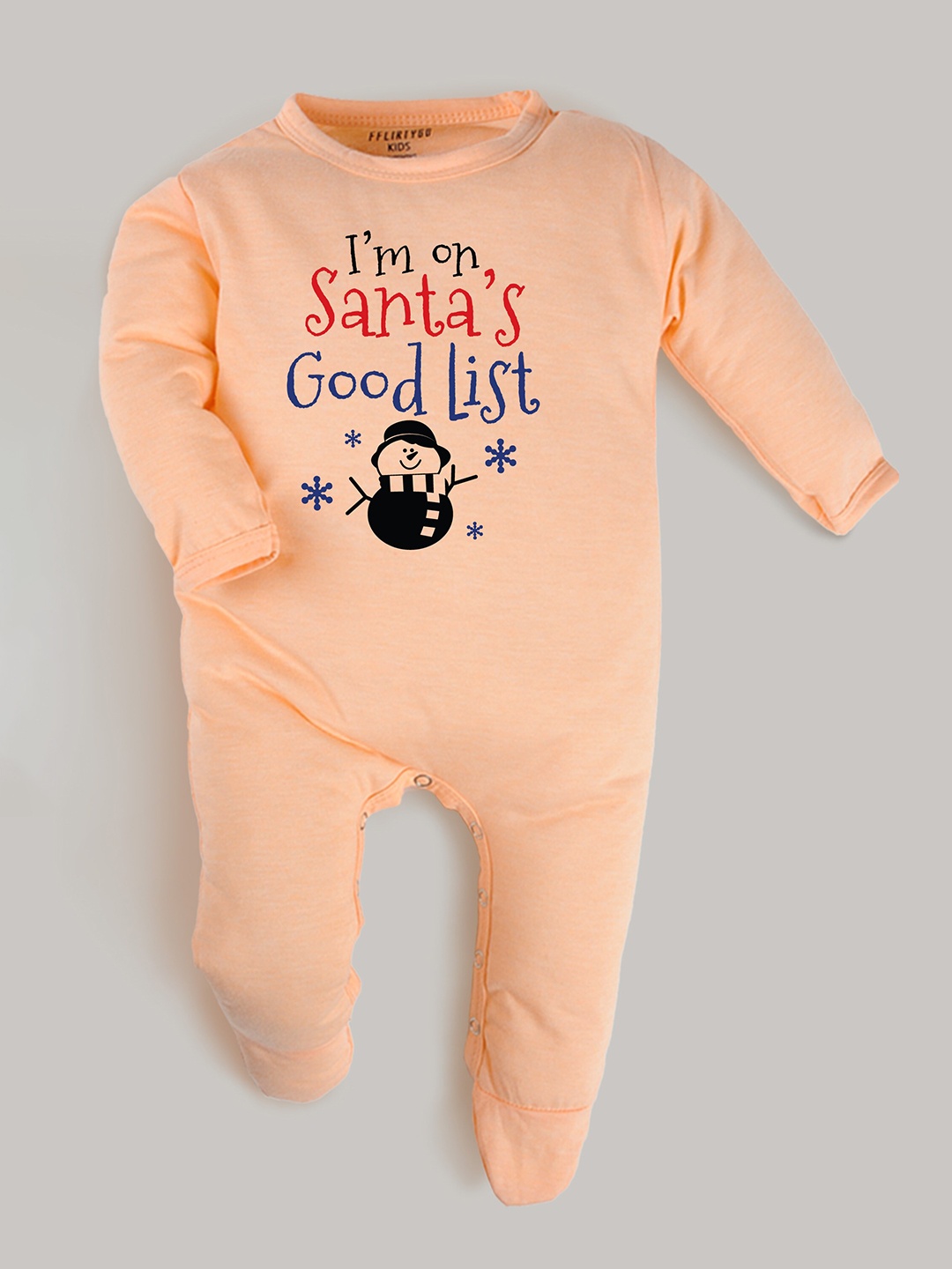 

FFLIRTYGO Infants Christmas Printed Pure Cotton Sleepsuit, Peach
