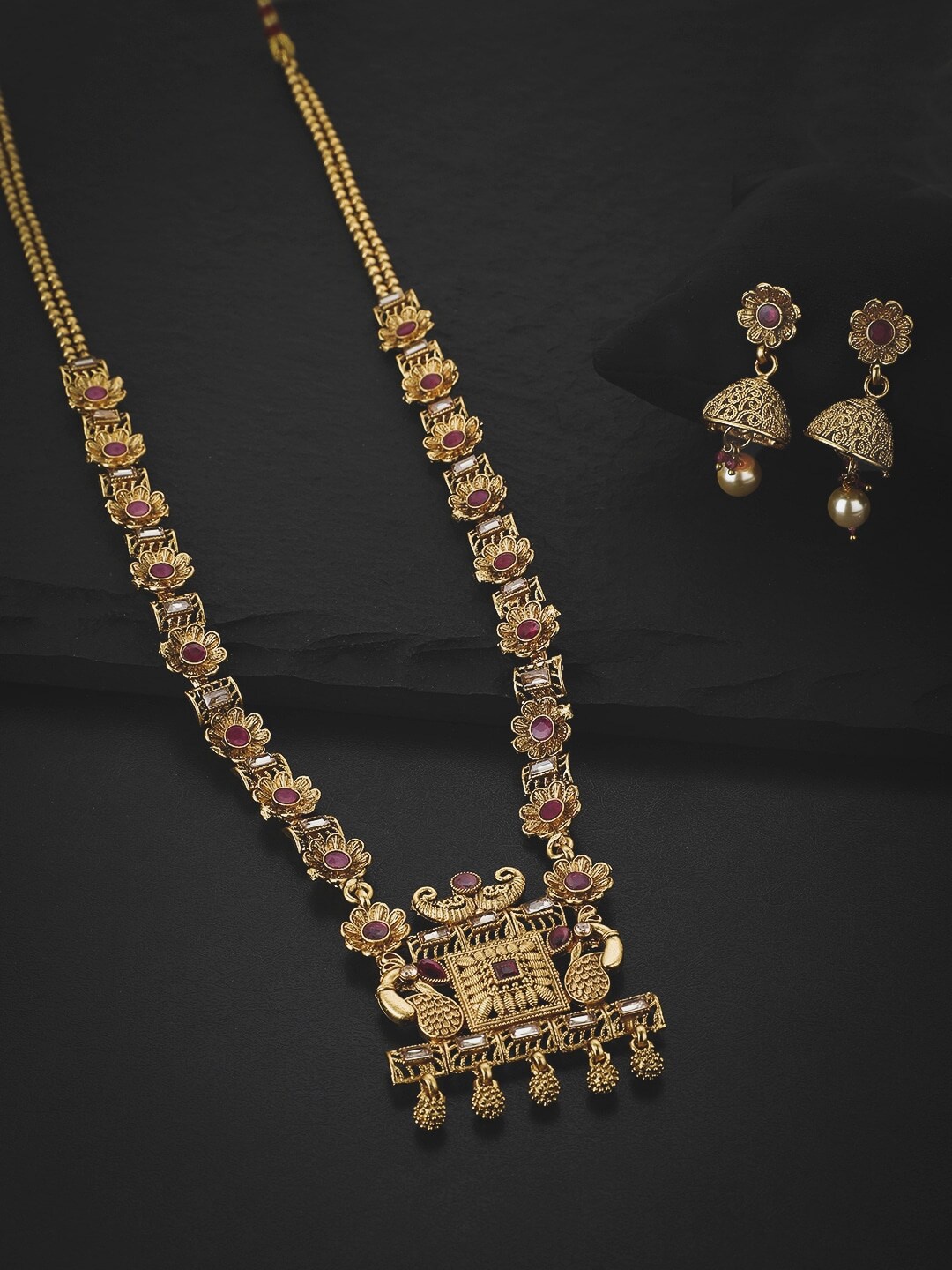 

Carlton London Gold Plated & CZ Bridal Long Necklace with Earring Set