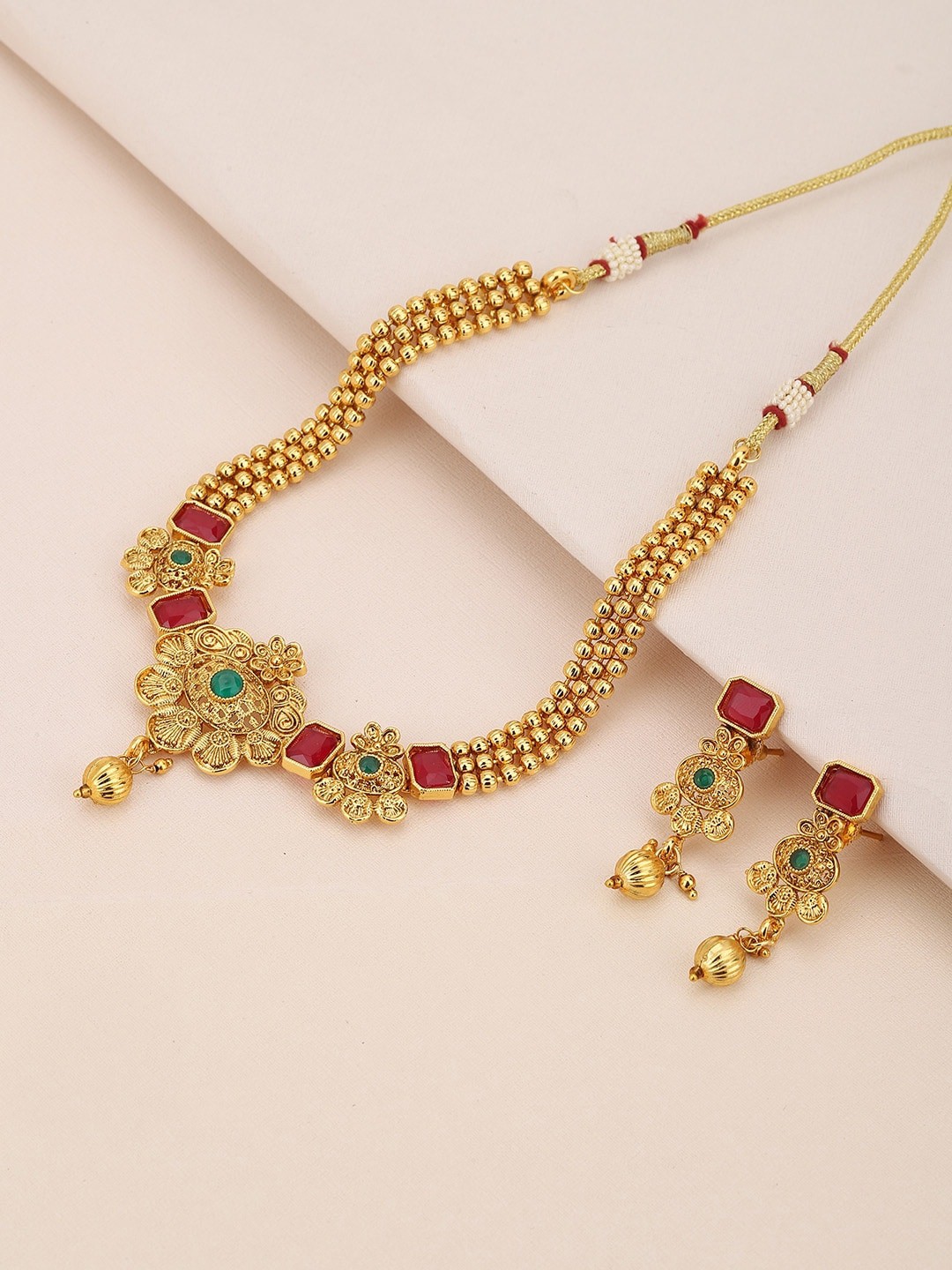 

Carlton London Gold Plated & Crystal Long Necklace with Earring Set