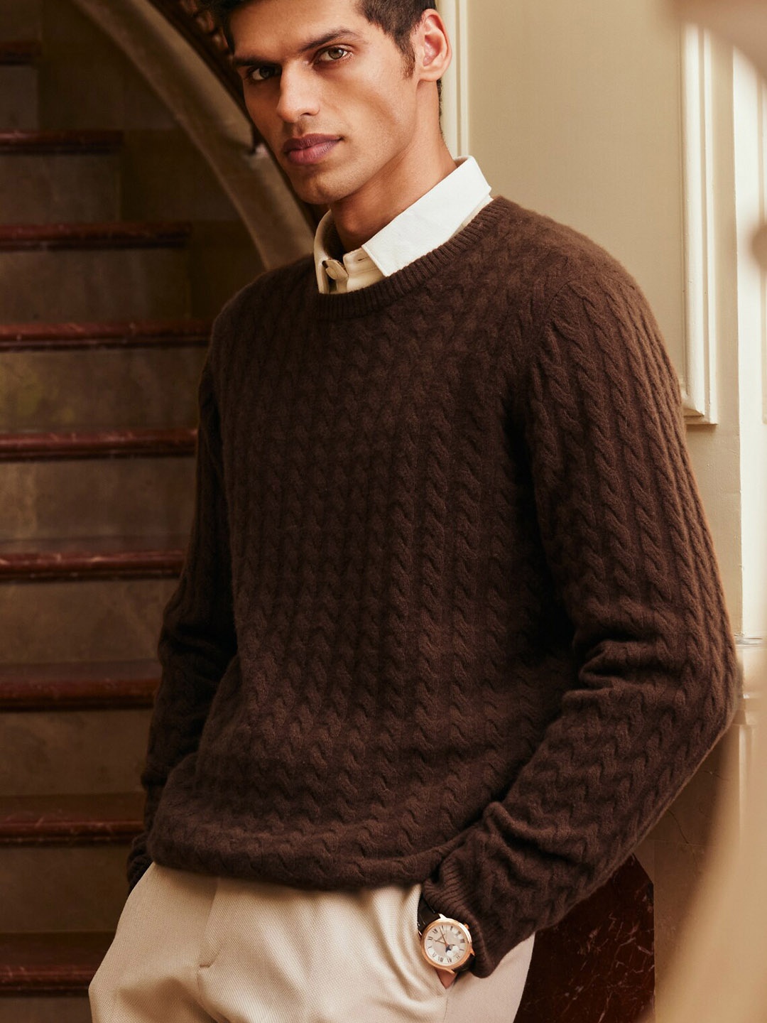 

Andamen Men Knit Woollen Pullover, Brown