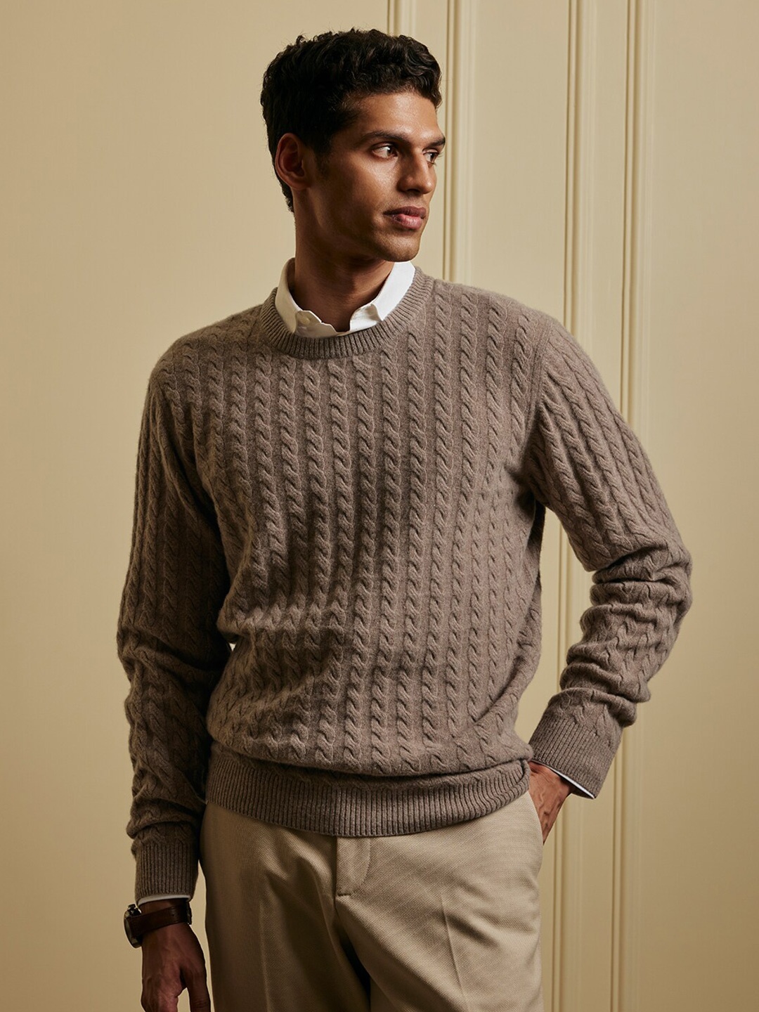 

Andamen Men Full Sleeve Knit Woollen Pullover, Brown