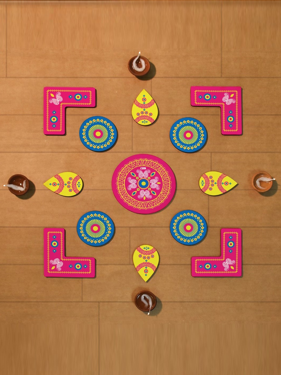 

Indigifts Pink & Blue 13 Pieces Resuable Wooden Rangoli Stickers Set