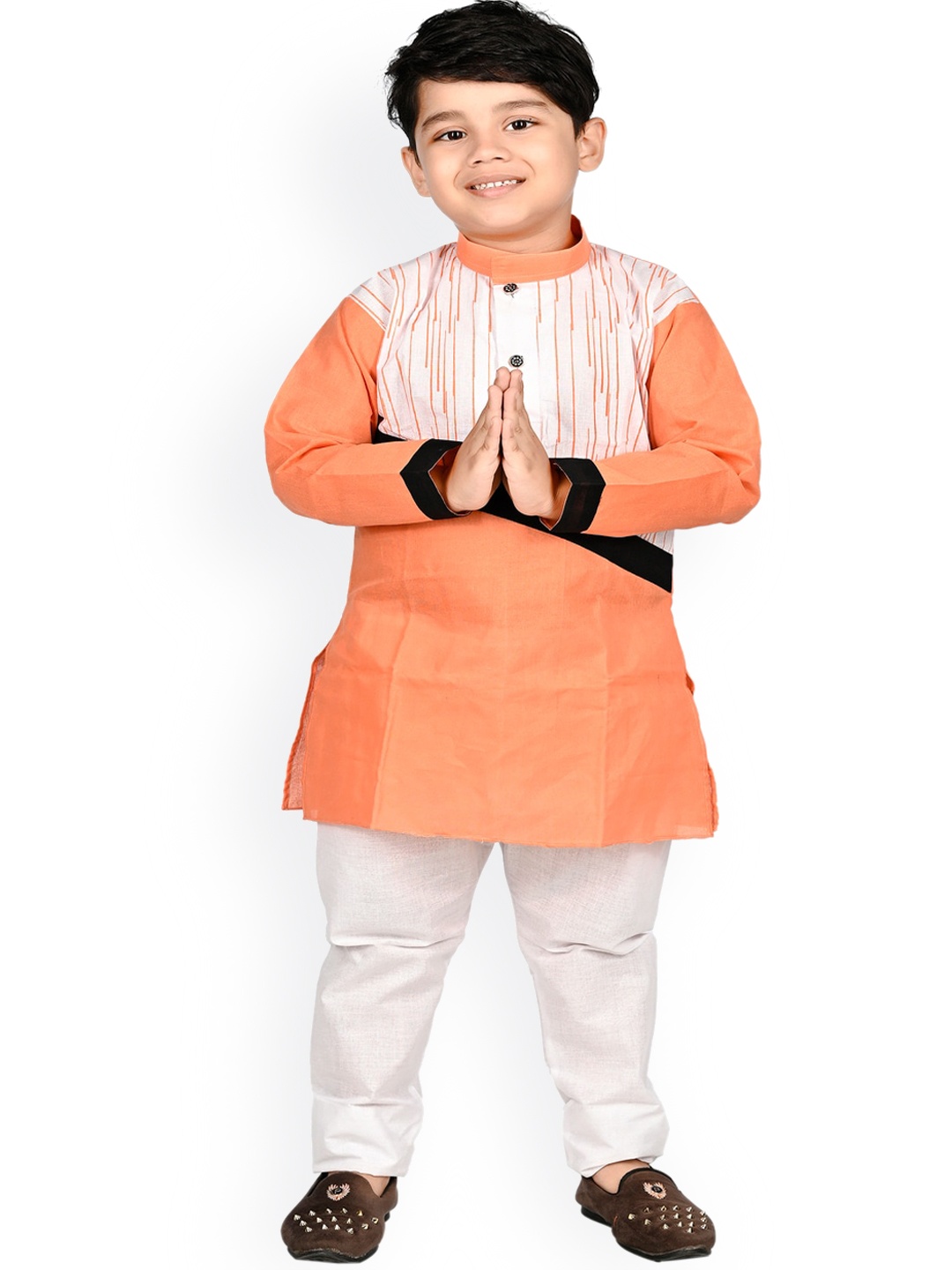 

BAESD Boys Colourblocked Pure Cotton Straight Kurta with Pyjamas, Orange