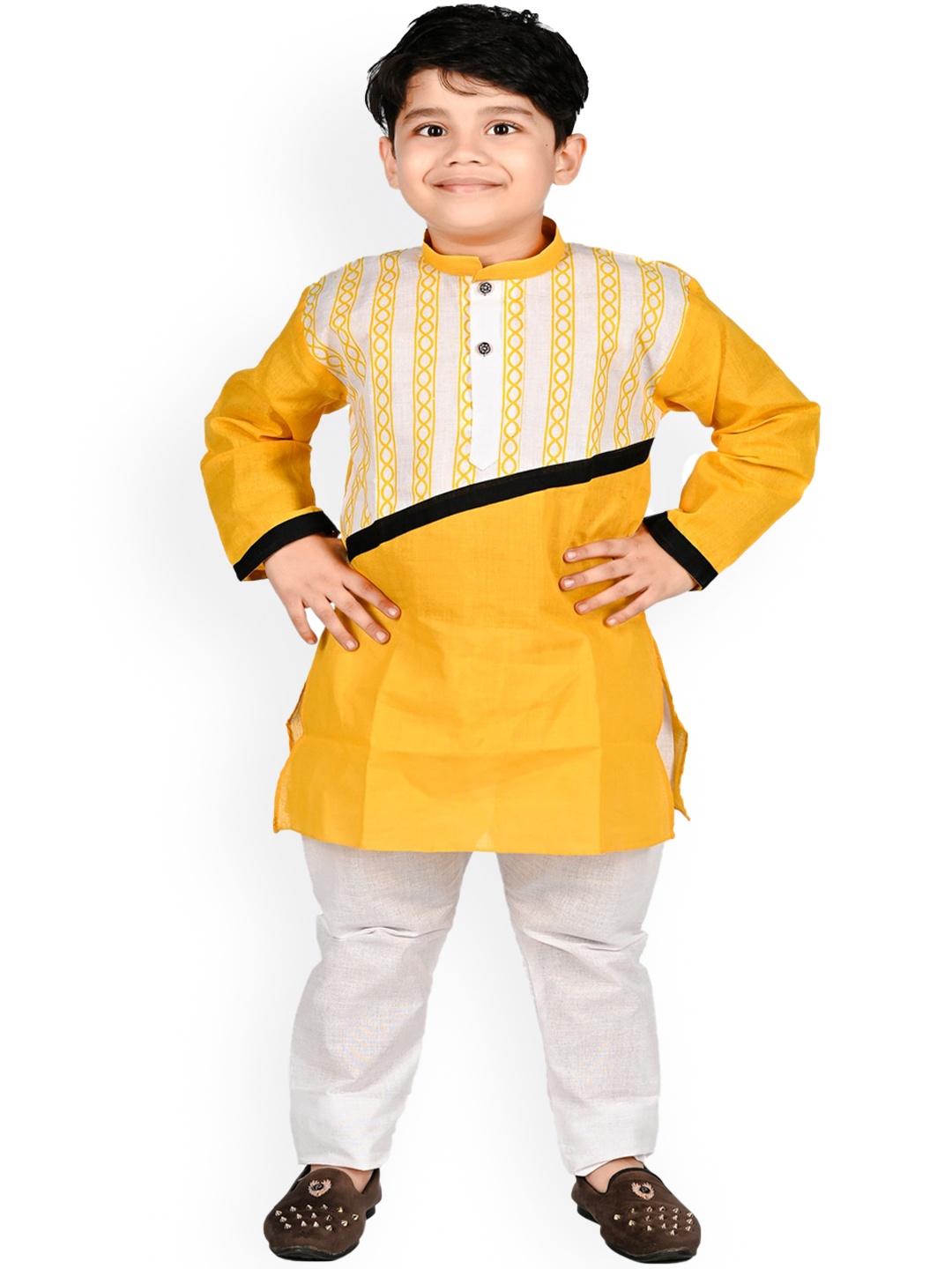 

BAESD Boys Colourblocked Pure Cotton Straight Kurta with Pyjamas, Yellow