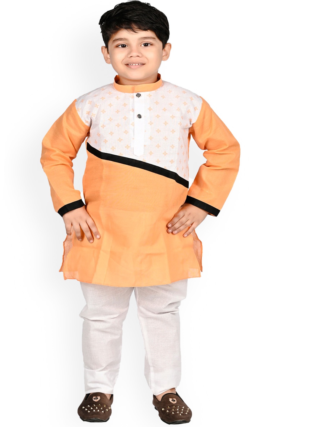 

BAESD Boys Colourblocked Pure Cotton Straight Kurta with Pyjamas, Orange