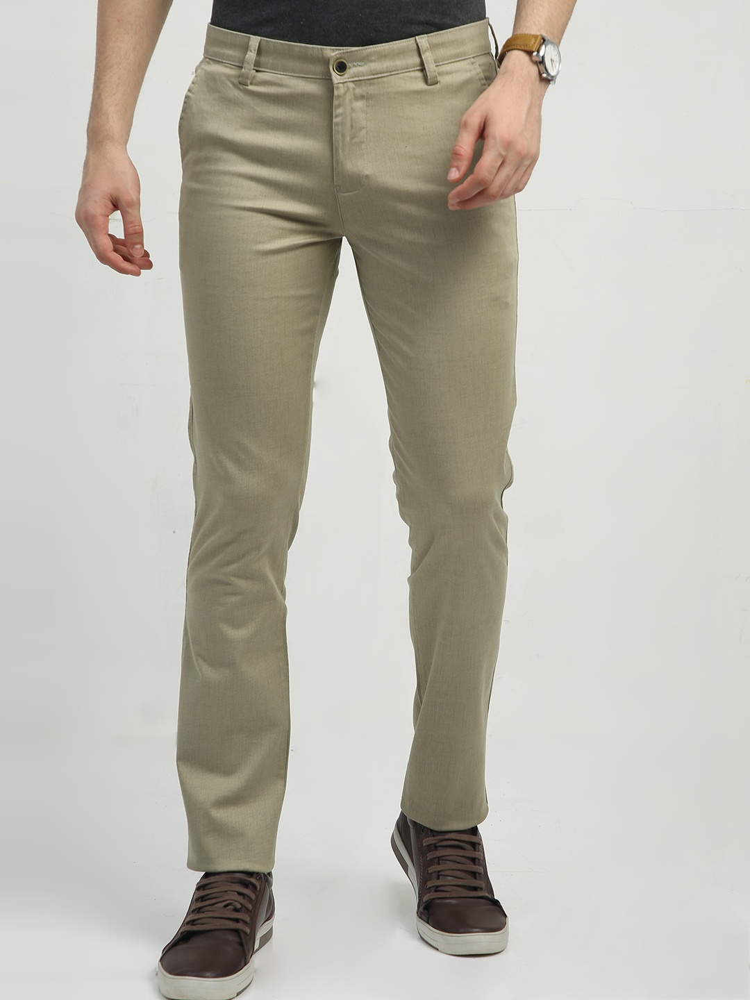 

CP BRO Men Chiseled Fit Mid Rise Cotton Trousers, Khaki