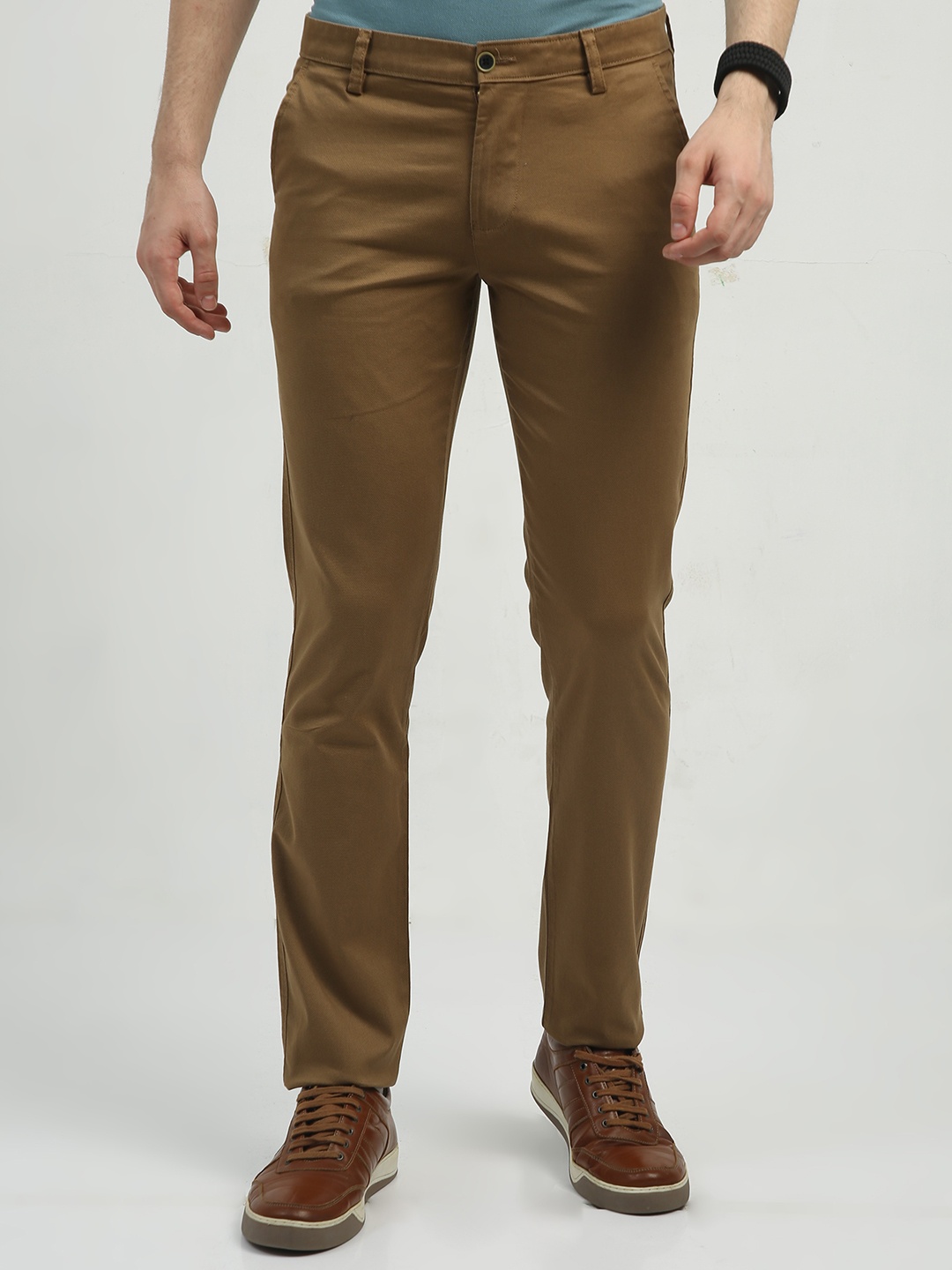 

CP BRO Men Chiseled Fit Mid Rise Cotton Trousers, Khaki