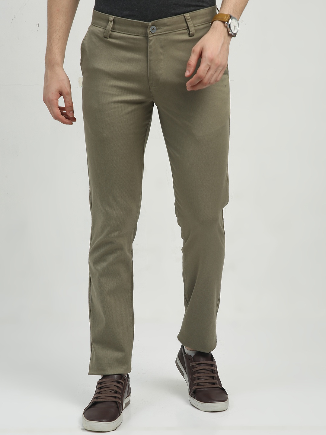 

CP BRO Men Chiseled Fit Mid Rise Cotton Trousers, Olive