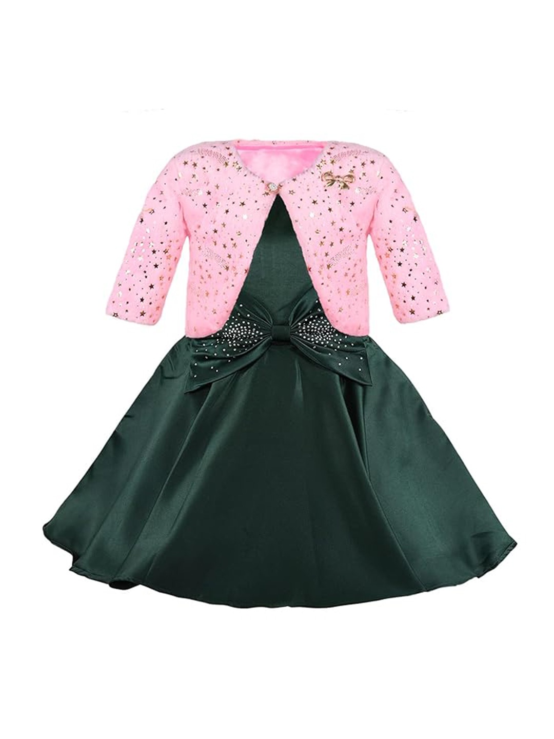 

Wish Karo Girls Embellished Satin Fit & Flare Dress, Green