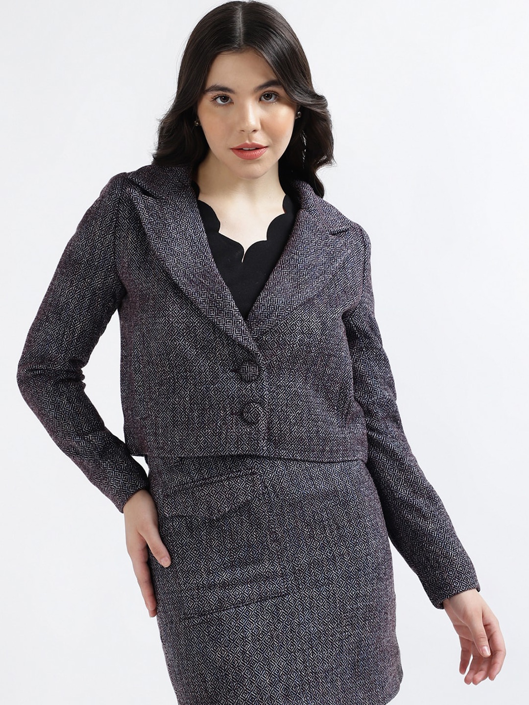 

CENTRESTAGE Self-Design Notched Lapel Single-Breasted Blazer, Grey