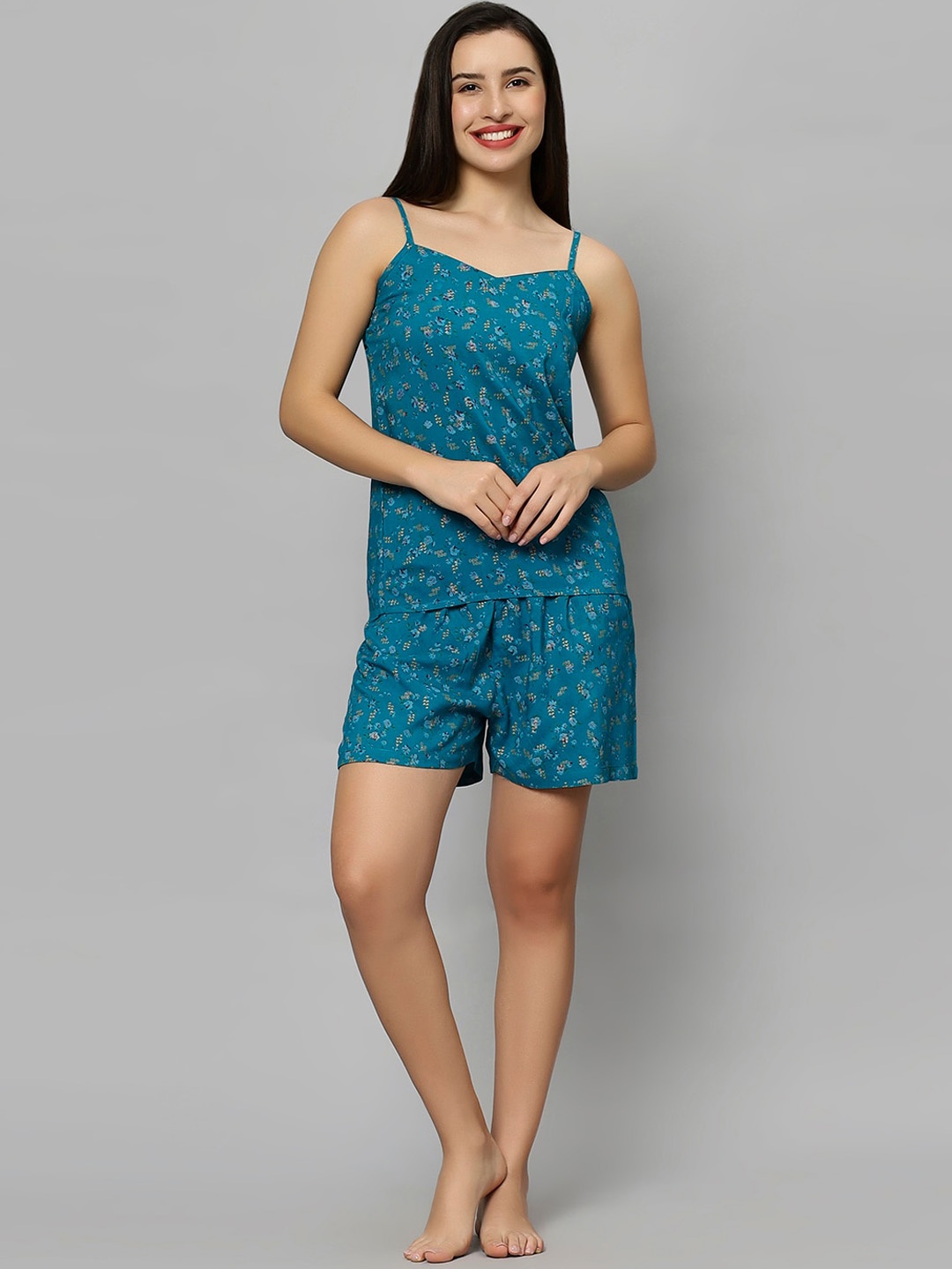 

ETC Floral Printed Shoulder Straps Night suit, Blue
