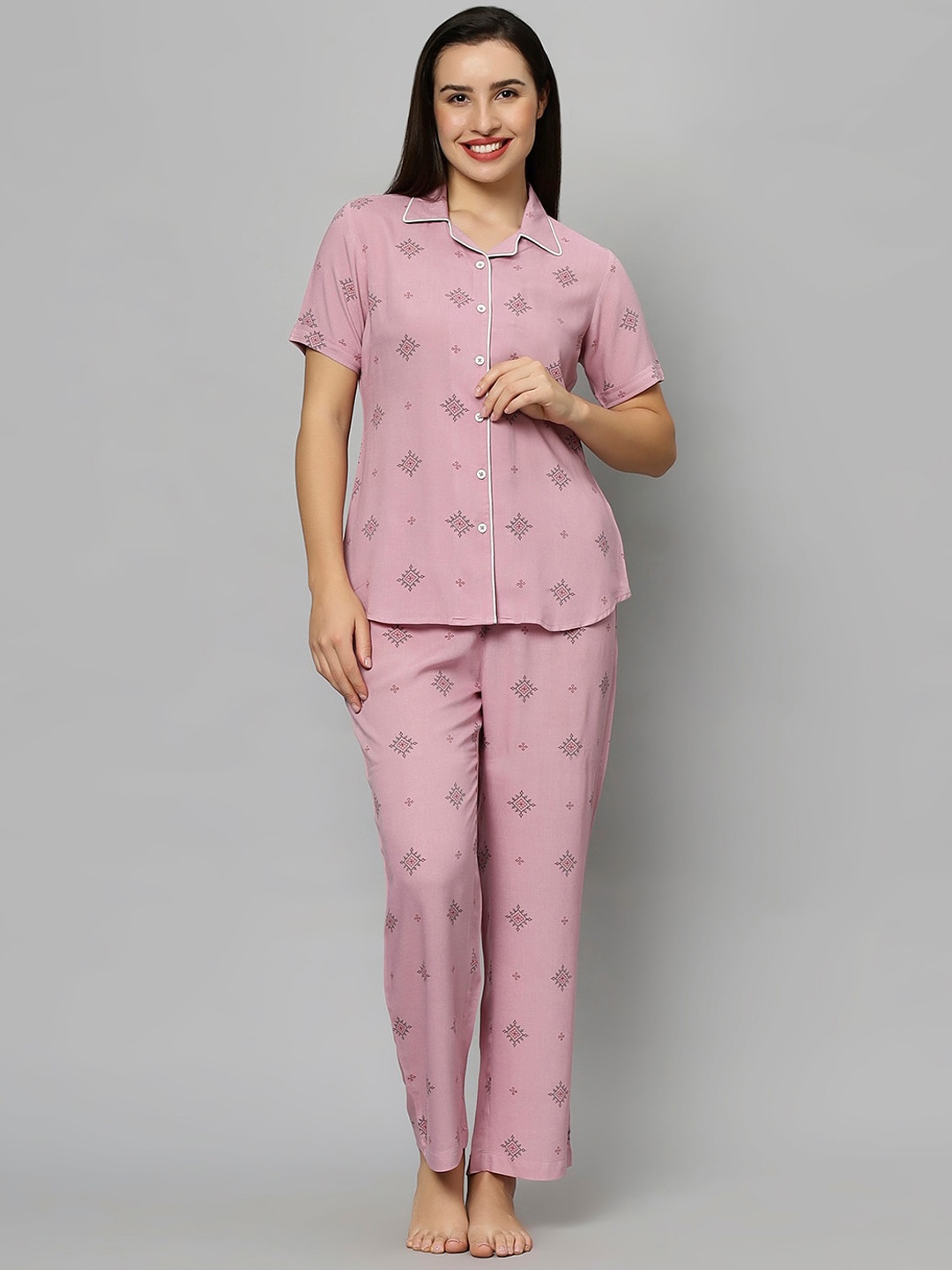 

ETC Ethnic Motifs Printed Shirt & Pyjama, Pink