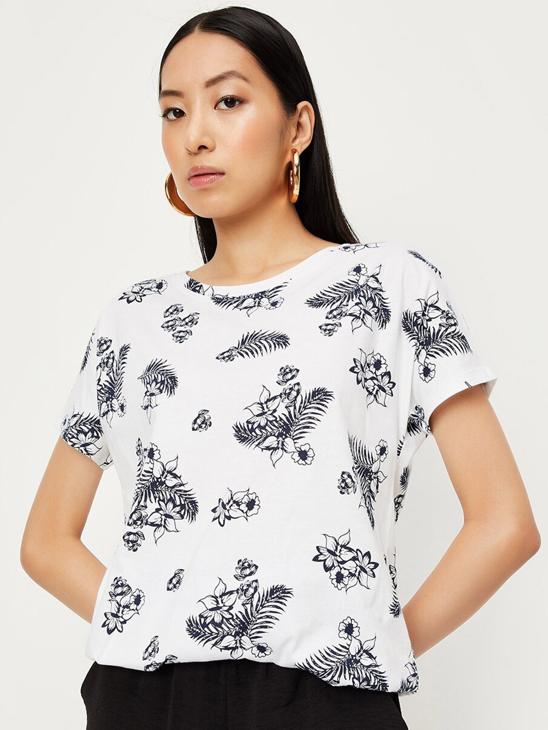 

max Tropical printed Short sleeves Pure Cotton T-shirt, White