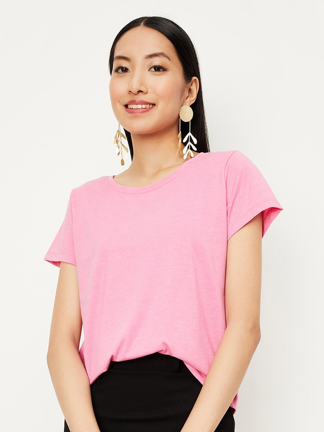 

max Round Neck Short Sleeves T-shirt, Pink
