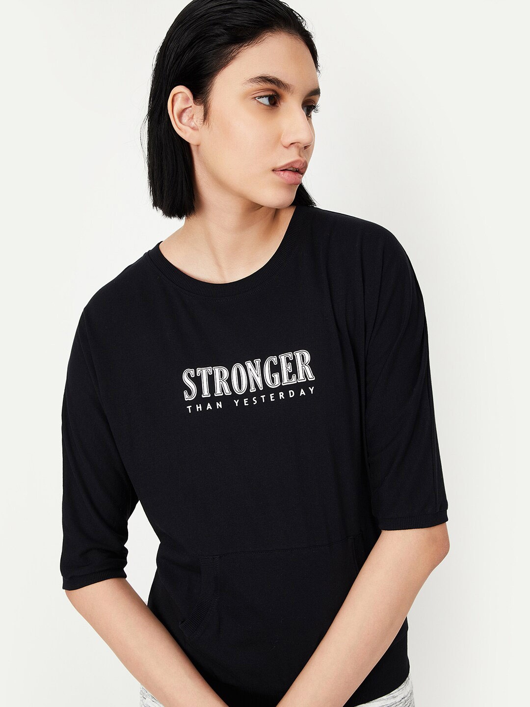 

max Typography Printed Pure Cotton T-shirt, Black