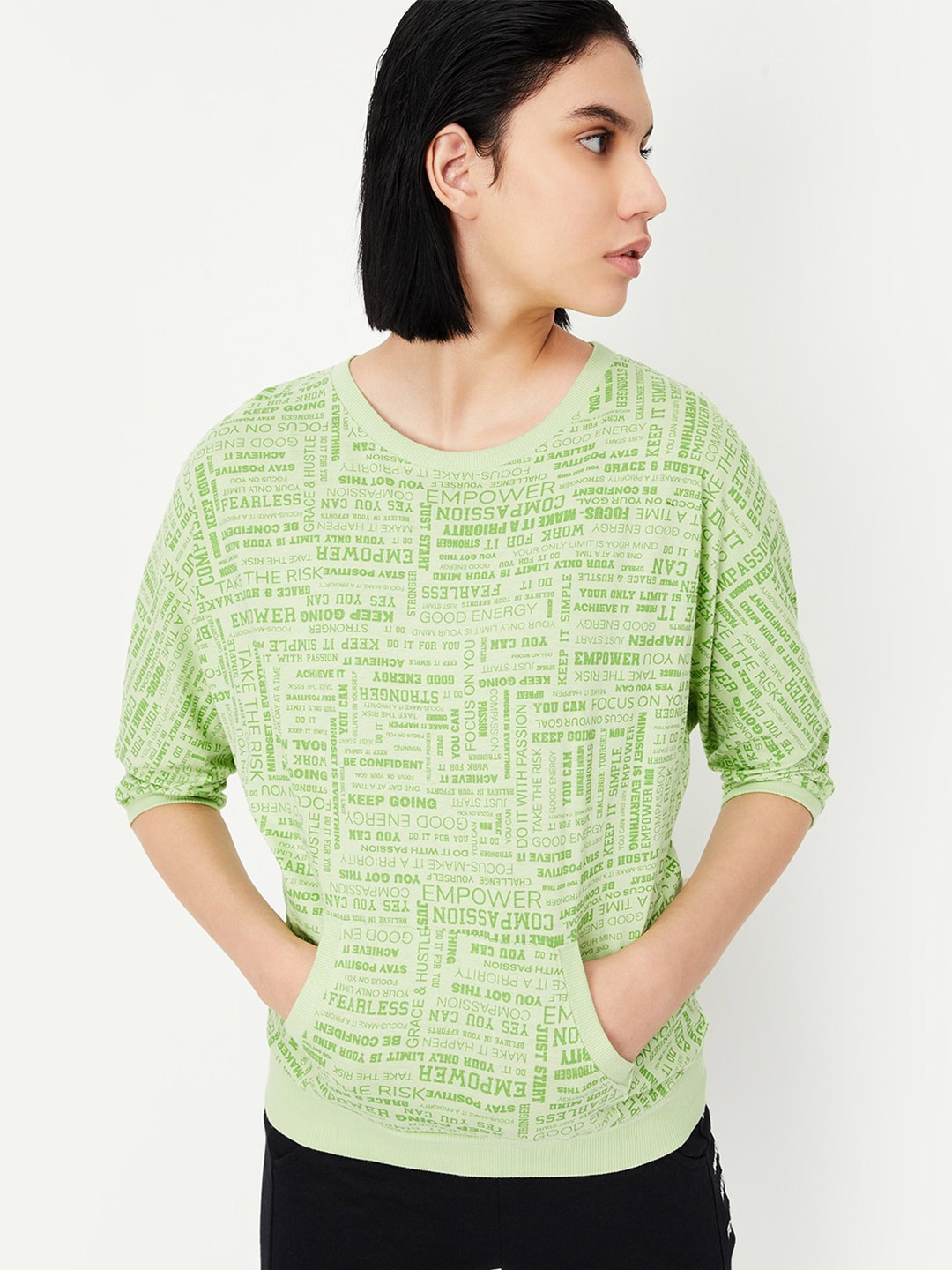 

max Typography Printed Pure Cotton T-shirt, Green