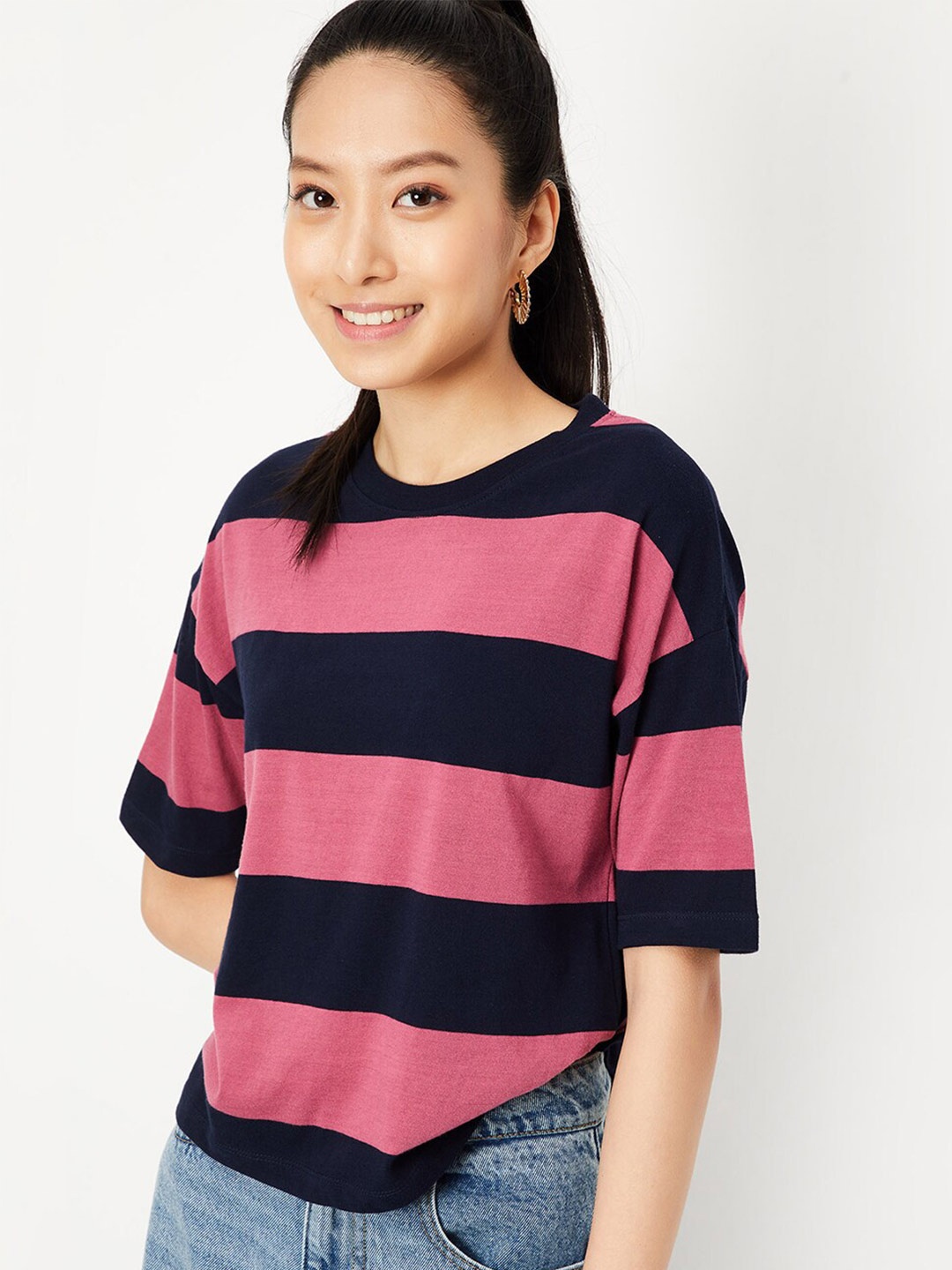 

max Colourblocked Pure Cotton T-shirt, Pink