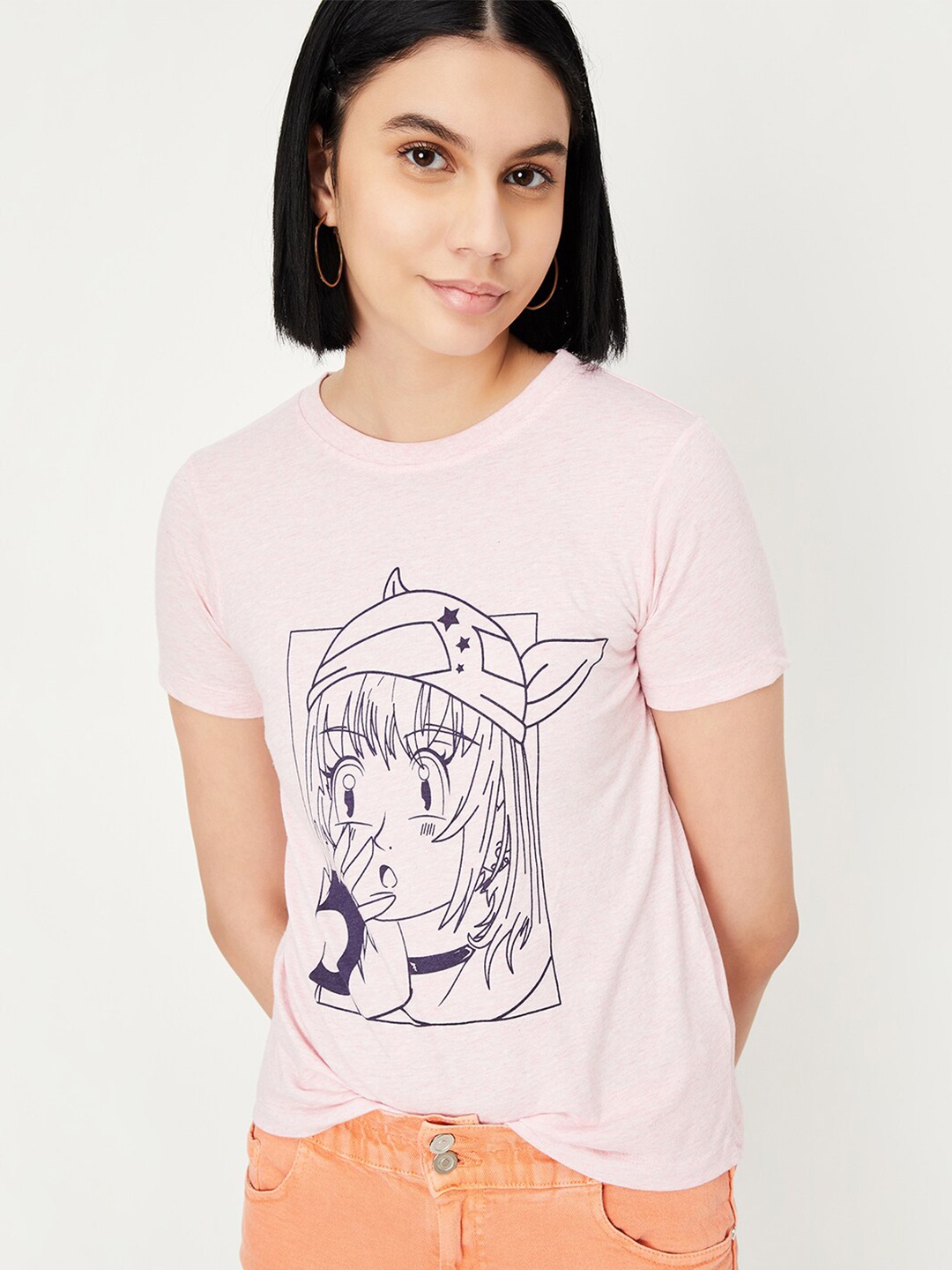

max Graphic Printed Pure Cotton T-shirt, Pink