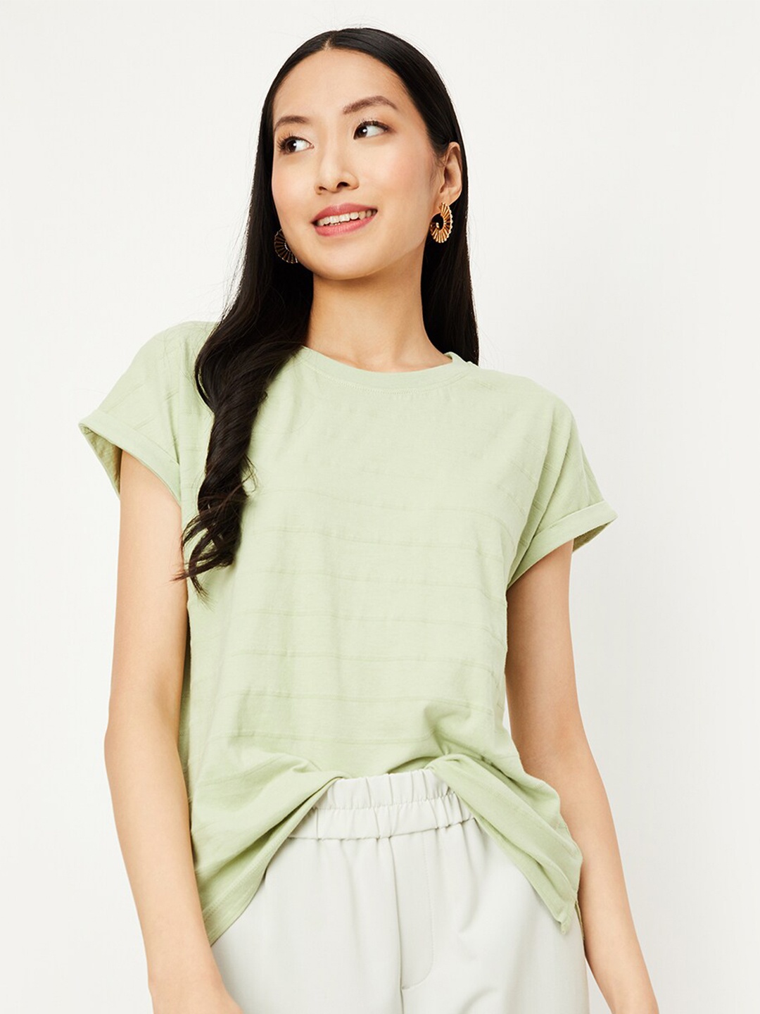 

max Striped Pure Cotton T-shirt, Green