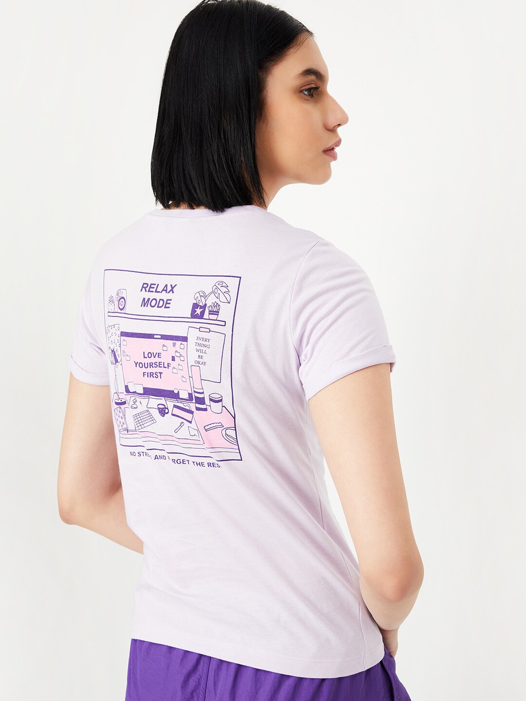 

max Graphic Printed Pure Cotton T-shirt, Purple