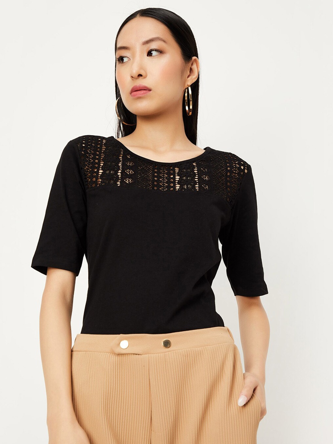 

max Self Designed Pure Cotton T-shirt, Black