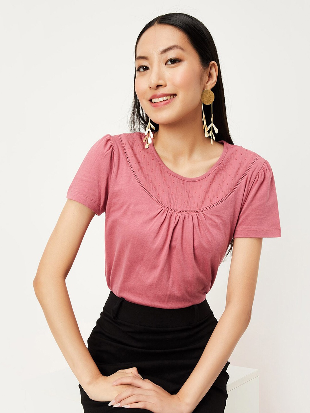

max Round Neck Pure Cotton T-shirt, Pink