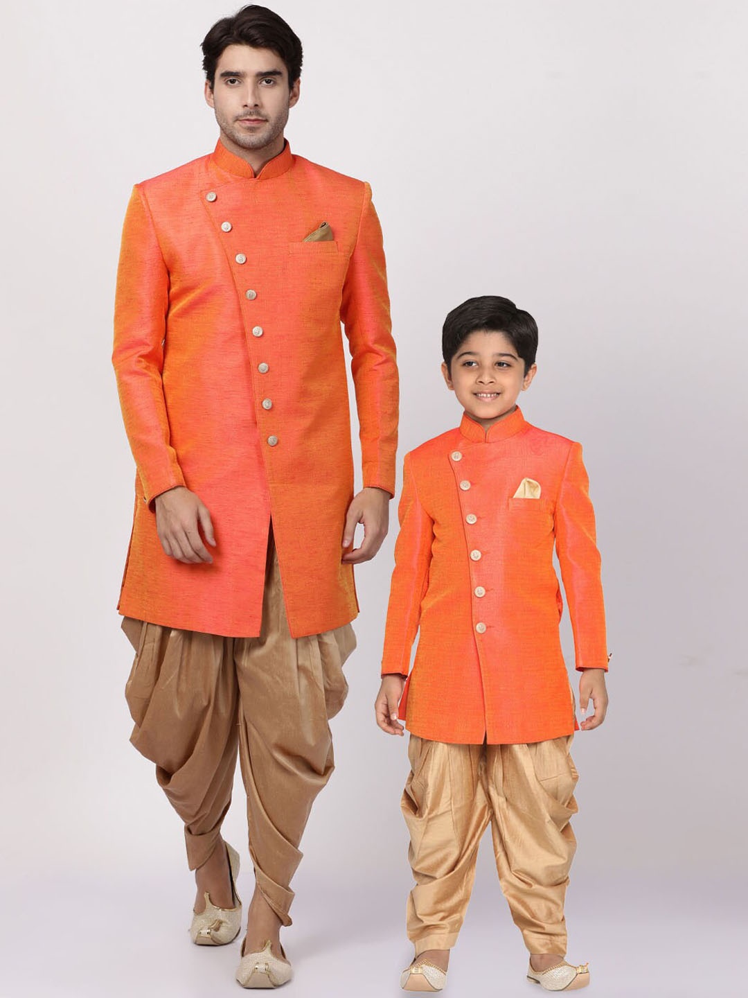 

VASTRAMAY Boys Mandarin Collar Sherwani Set, Orange