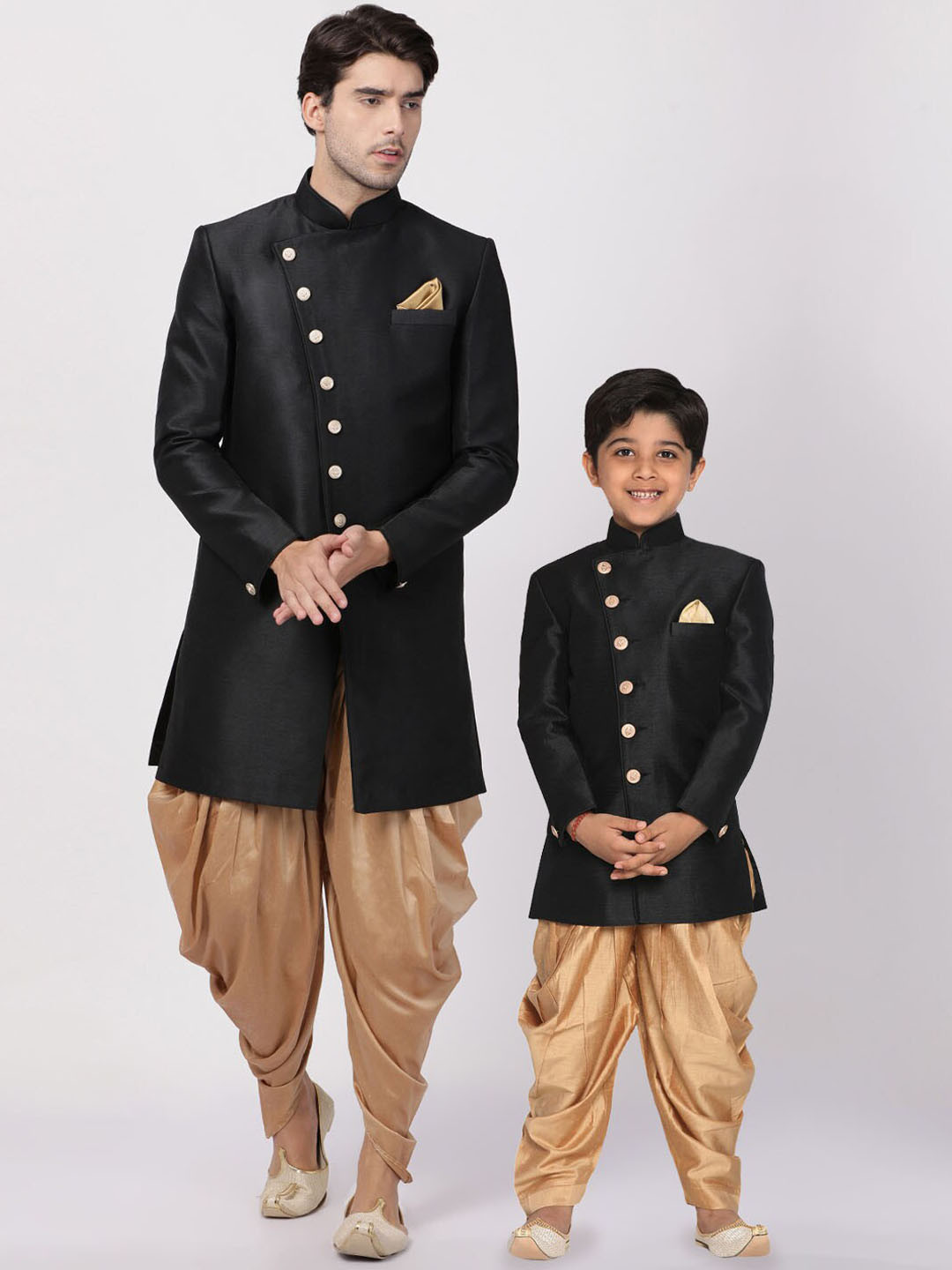 

VASTRAMAY Boys Mandarin Collar Sherwani Set, Black