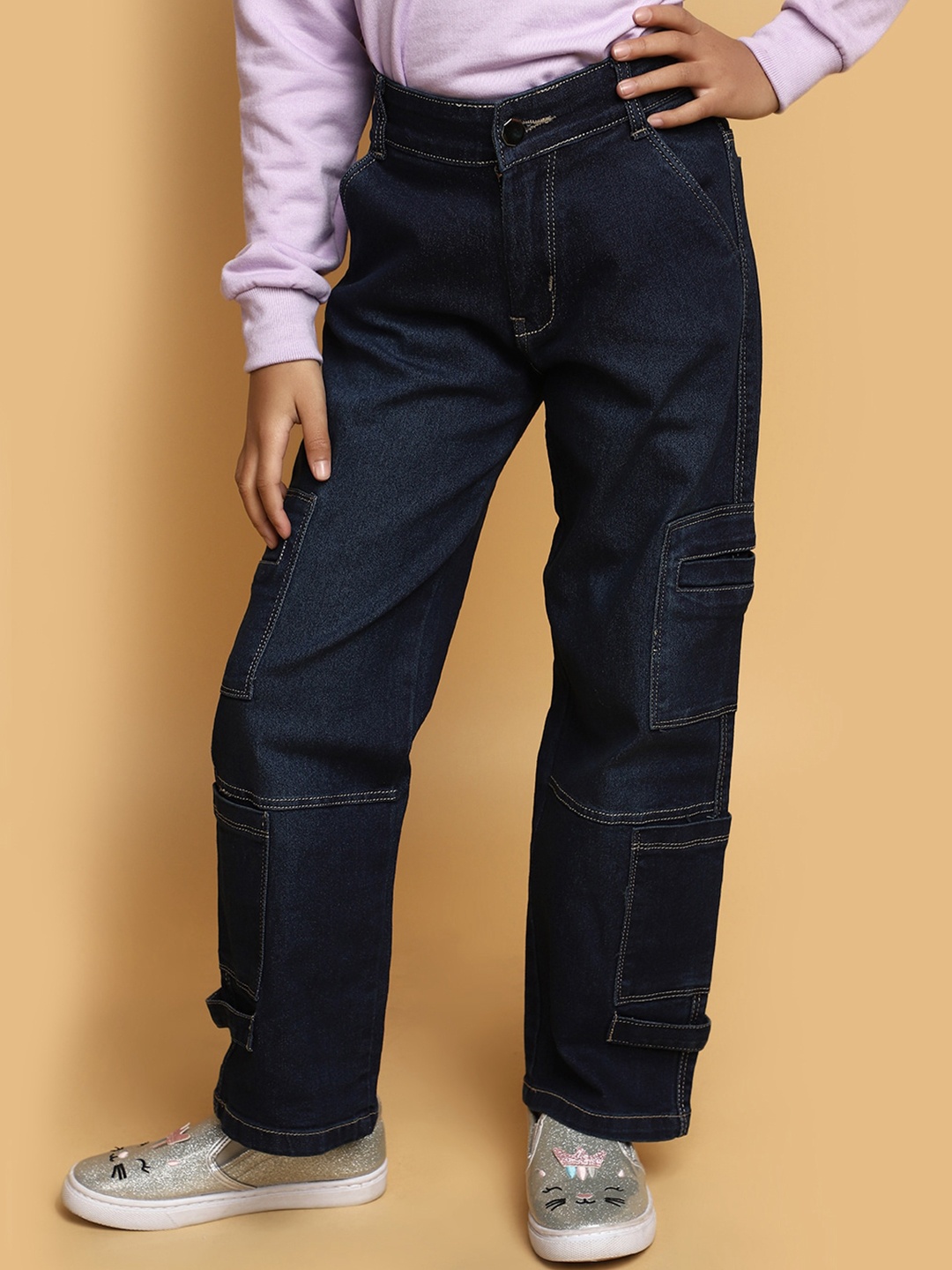 

V-Mart Girls Mid Rise Cargo Jeans, Blue