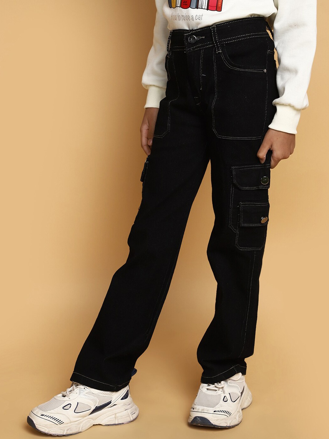 

V-Mart Girls Mid Rise Cargo Jeans, Black