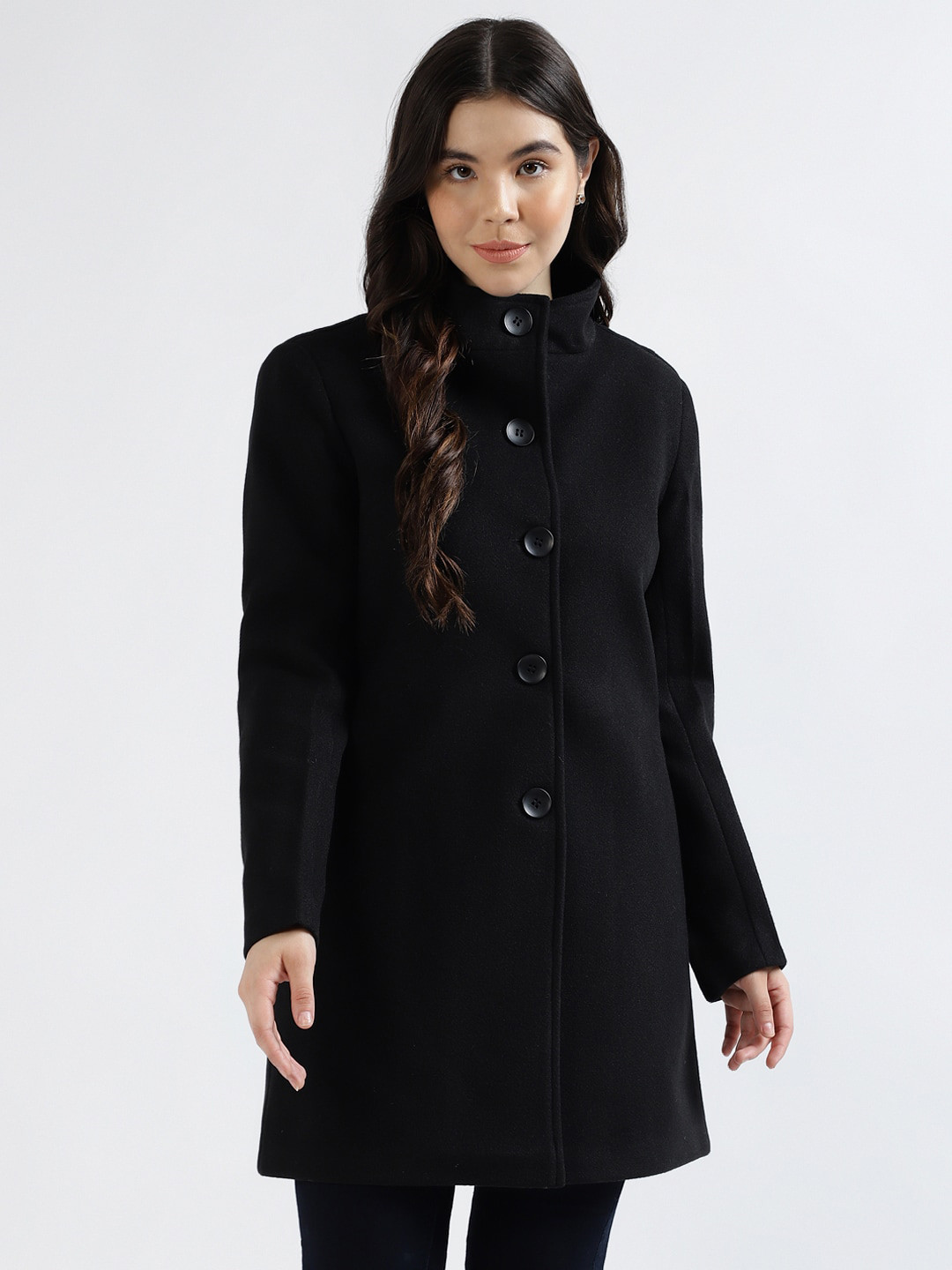 

CENTRESTAGE Mock Collar Overcoat, Black