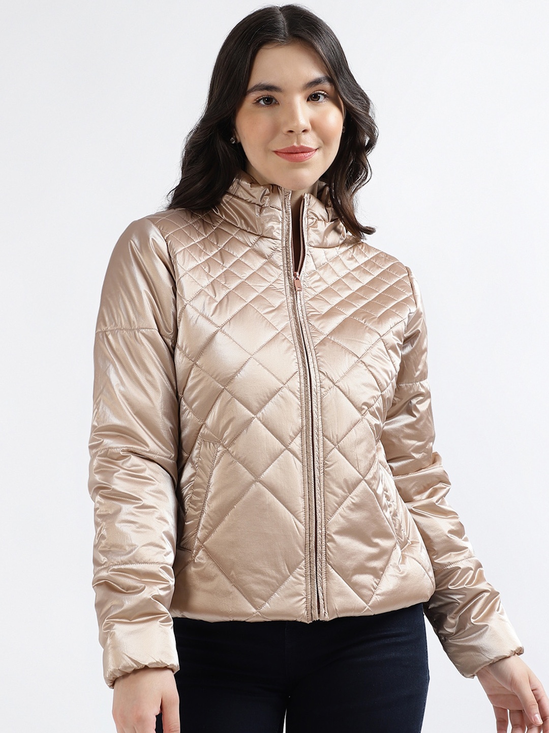 

CENTRESTAGE Stand Collar Quilted Jacket, Copper